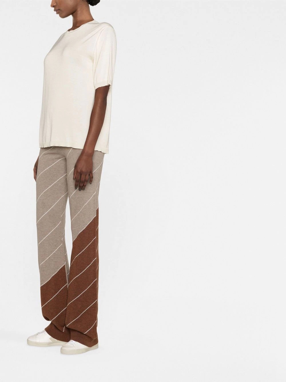 diagonal-stripe wool flared trousers - 4