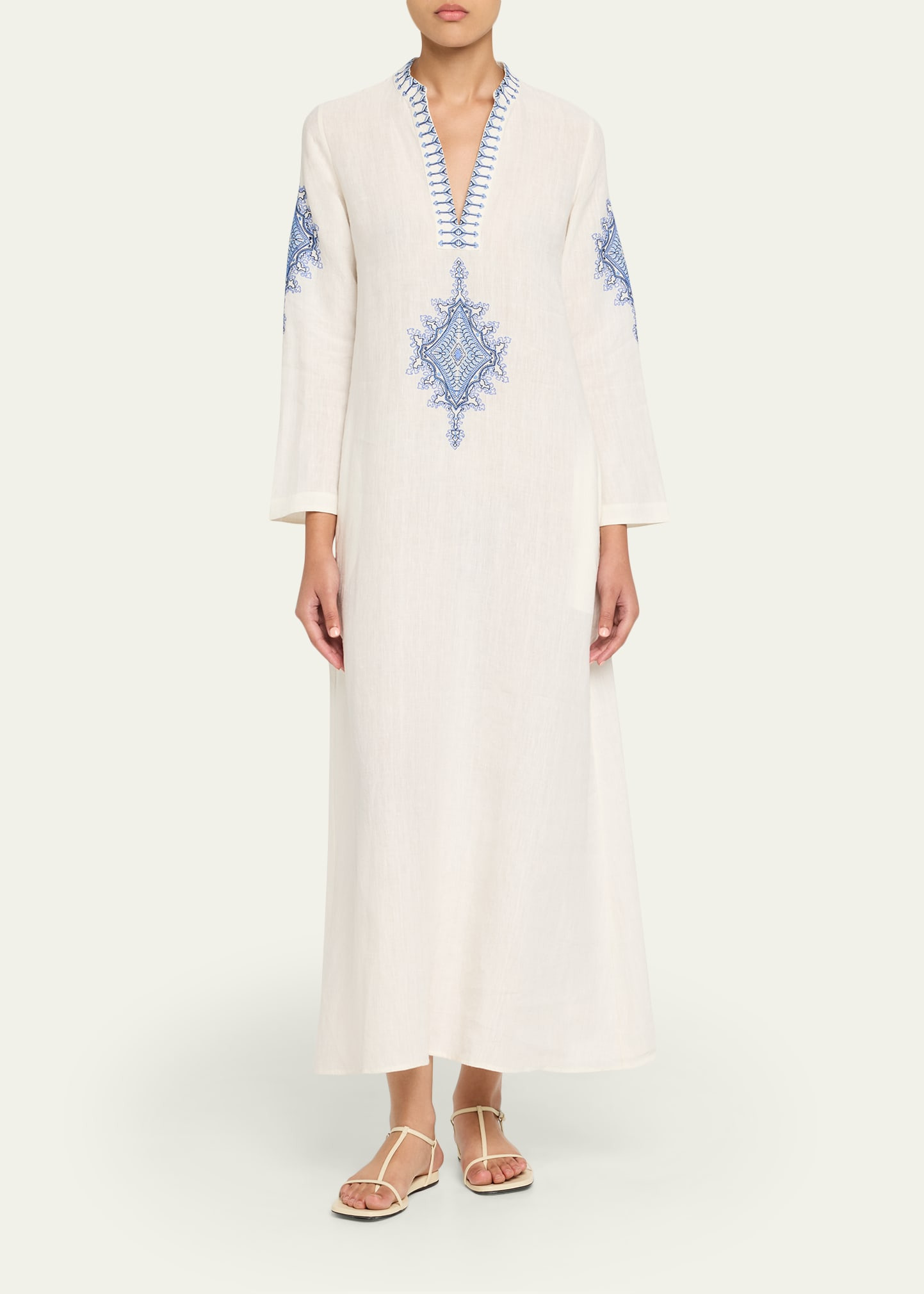 Jenna Astragal Embroidered Linen Midi Dress - 2