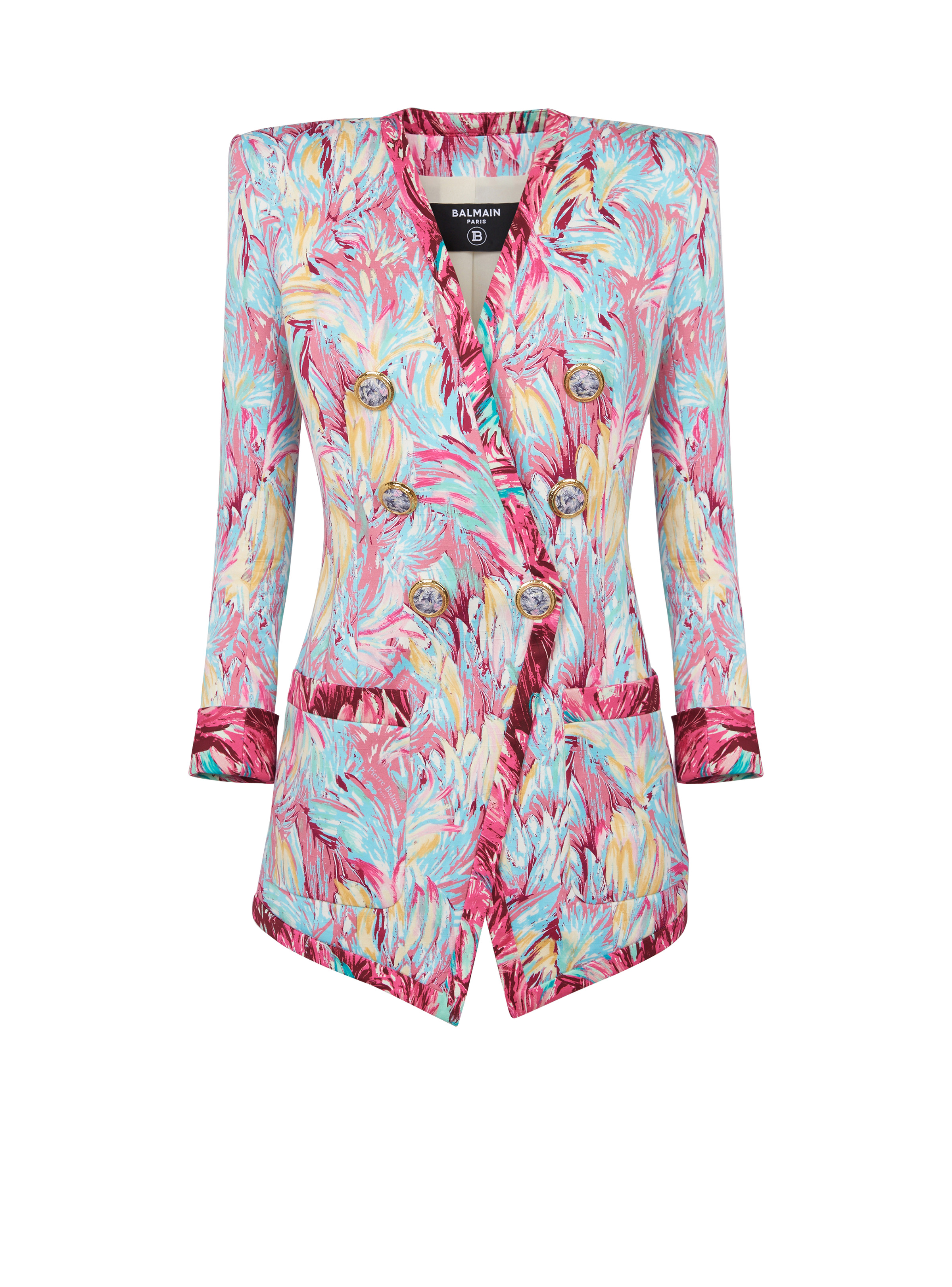 Long 6-button jacket with Feather print - 1