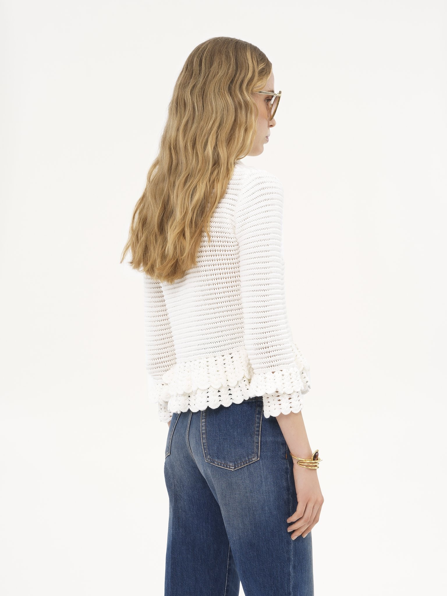 FITTED RUFFLED CARDIGAN IN CROCHET KNIT - 5