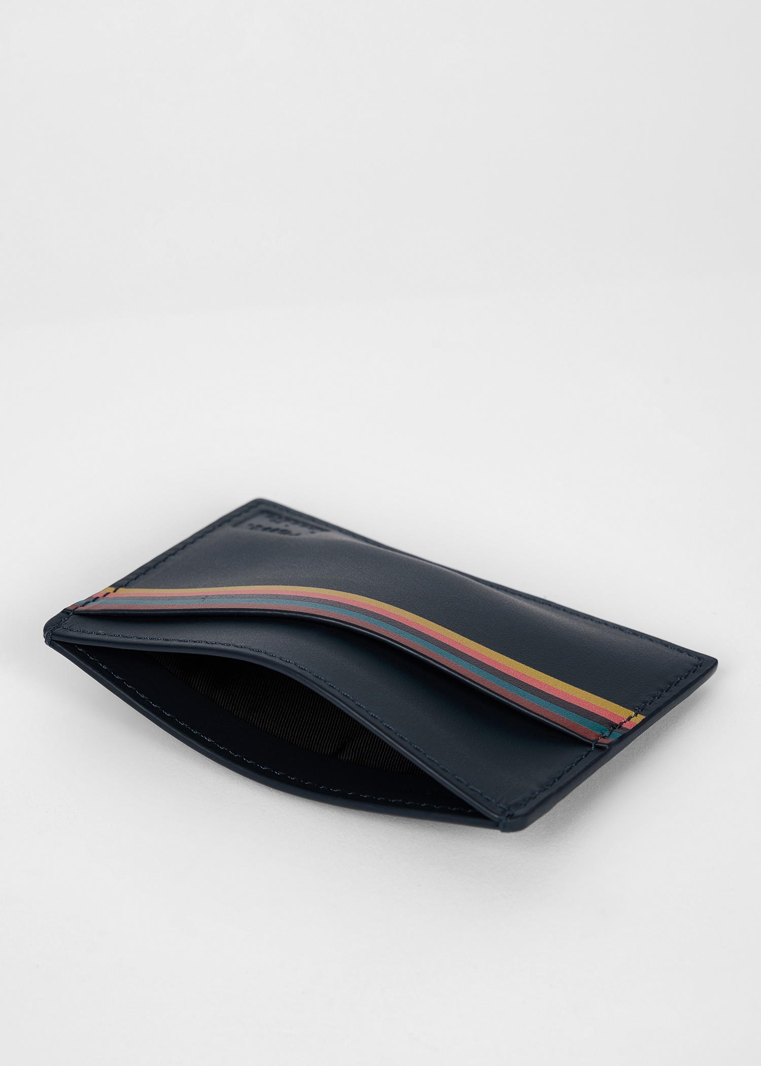 Navy Leather Artist Stripe Card Holder - 4