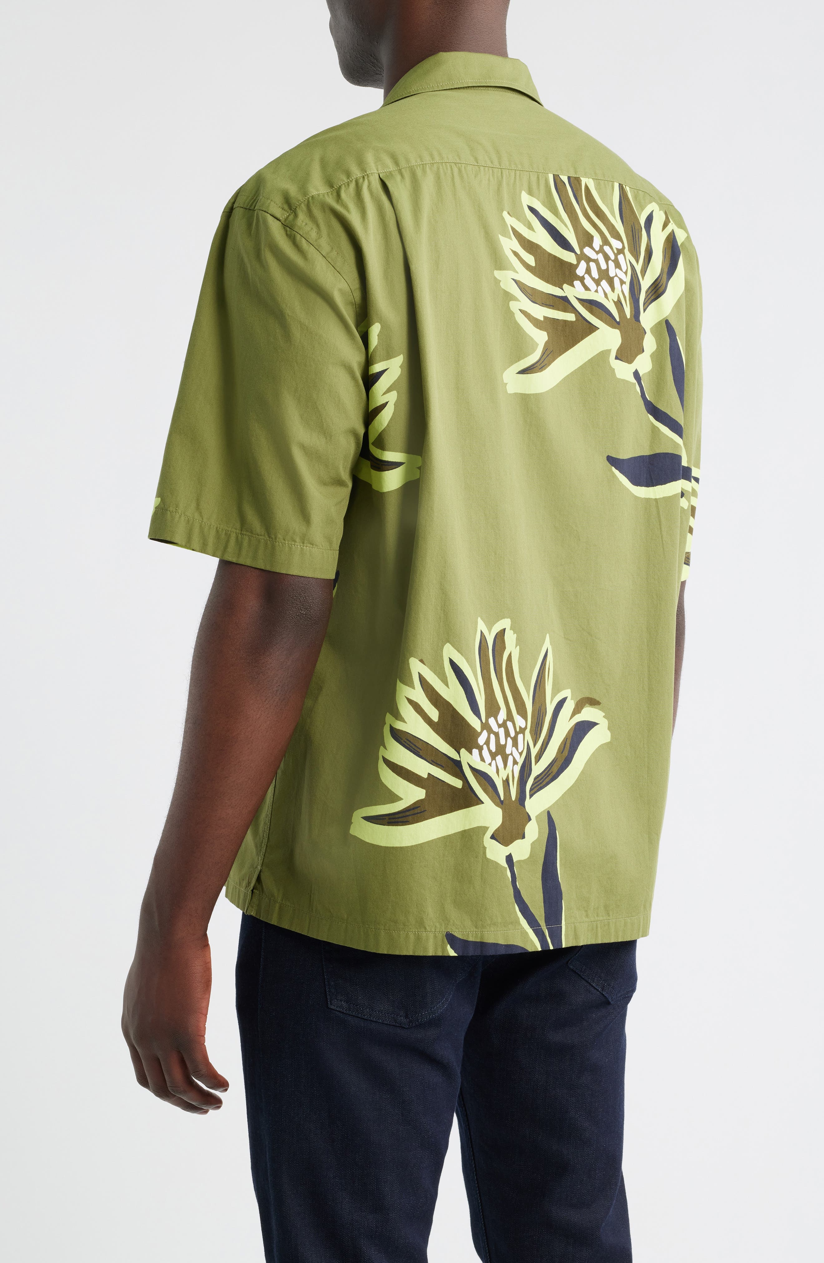 BOSS Lars Floral Camp Shirt in Medium Green at Nordstrom - 3
