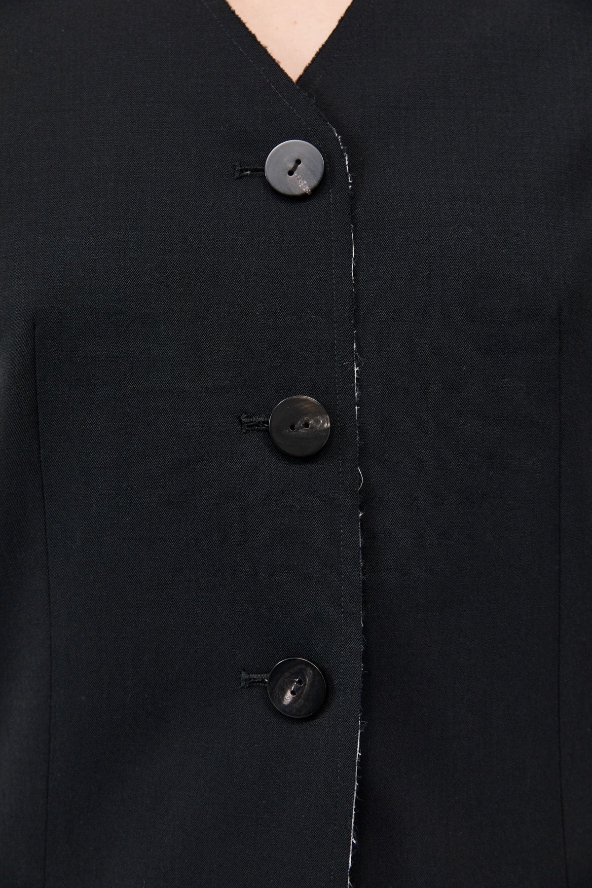 Raw Edge Collarless Blazer - Black - 5