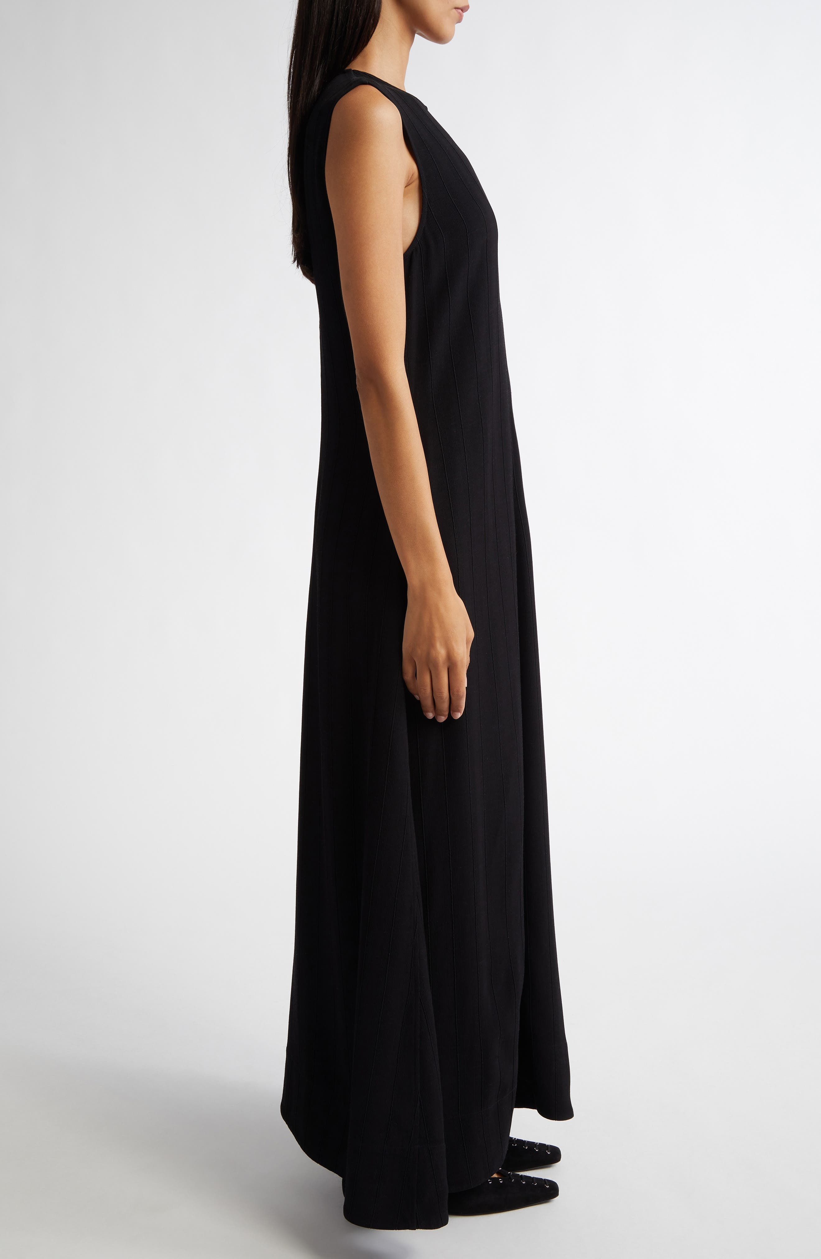 TOTEME Woven Stripe Sleeveless A-Line Dress in Black at Nordstrom - 3