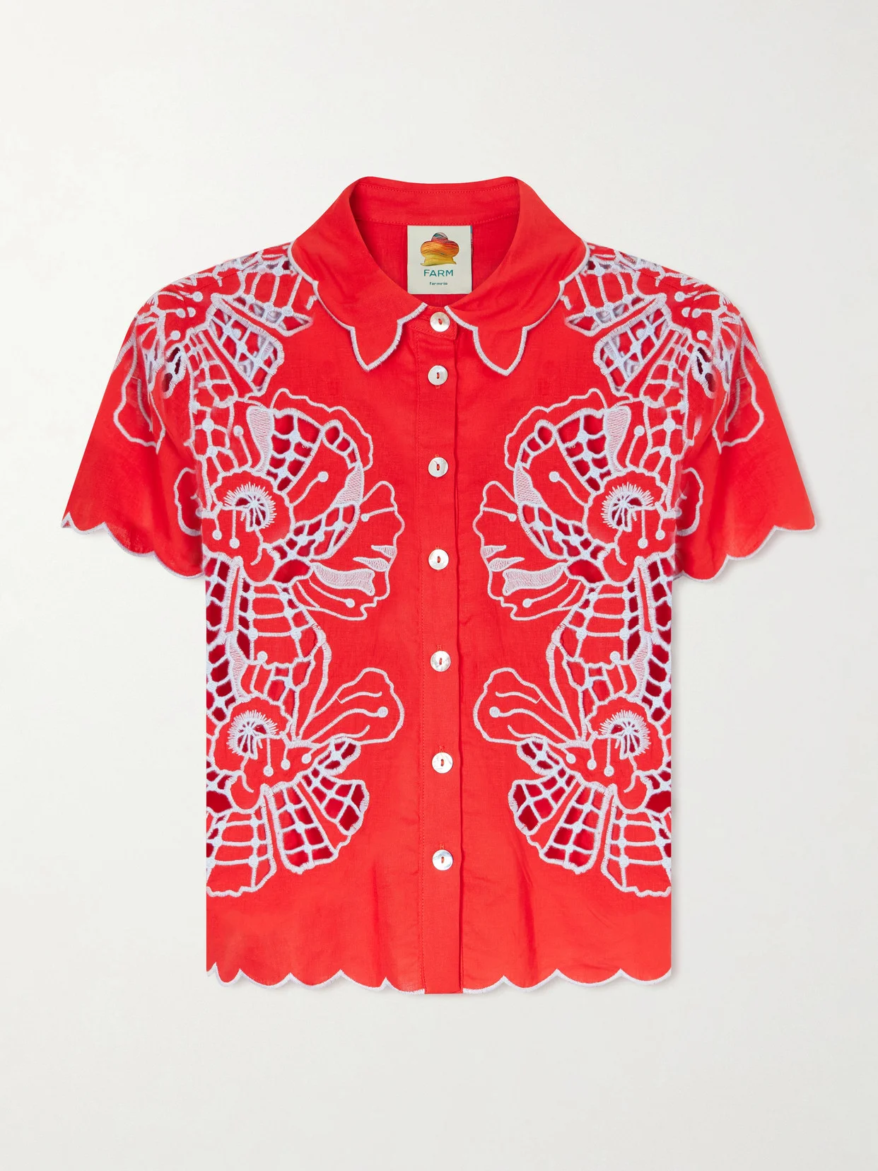 Floral-embroidered Linen-blend Coverup - 1