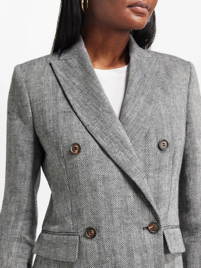 Double-breasted linen-herringbone tailored jacket - 3