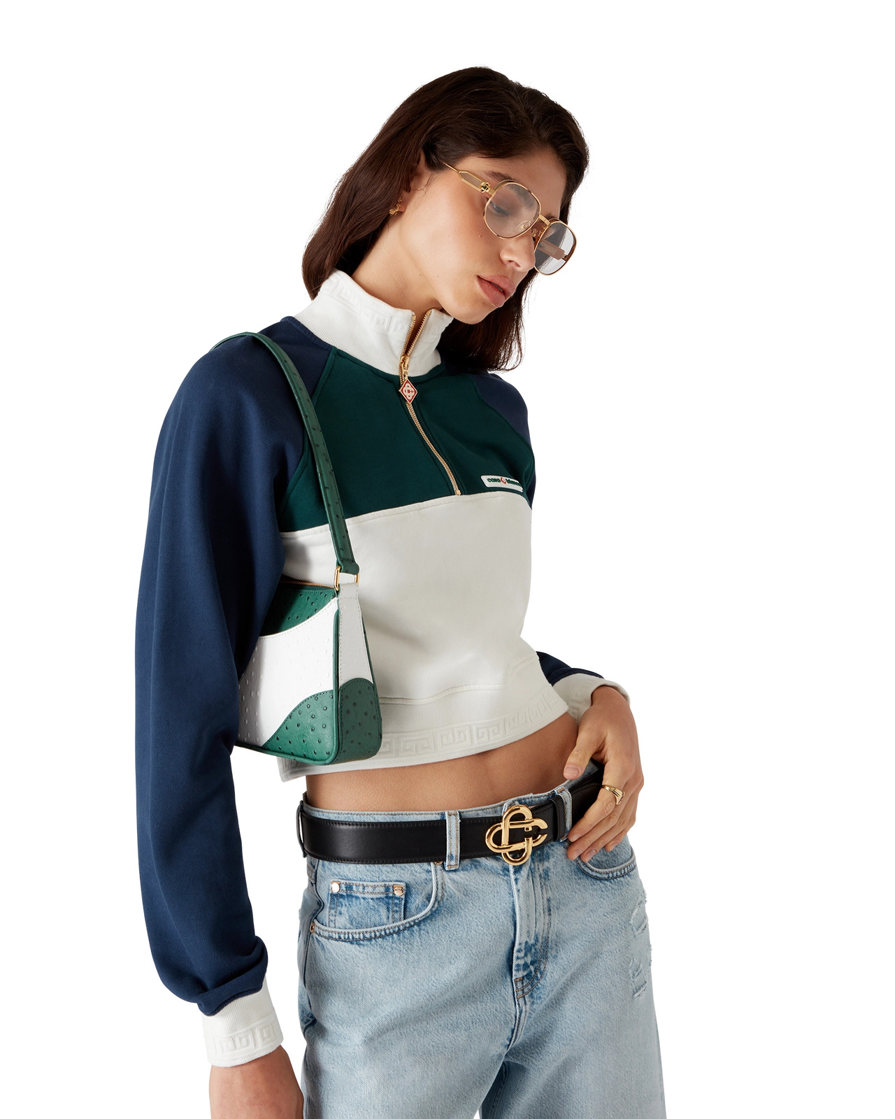 Colourblock Quarter Zip Cropped Sweatshirt | Casablanca Paris - 4