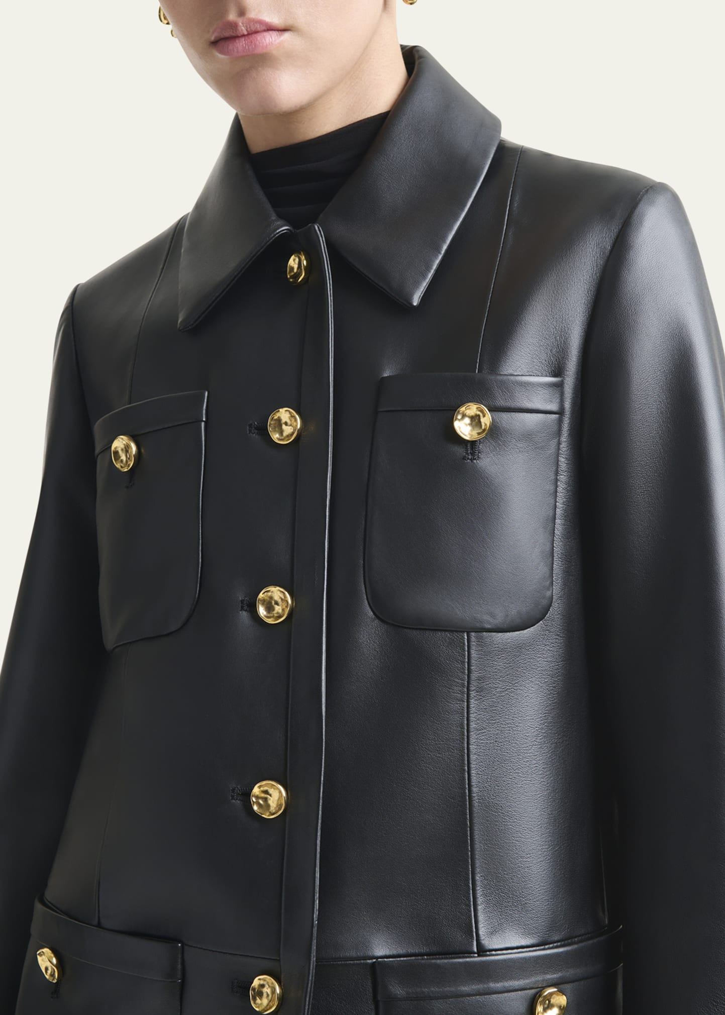 Leni Leather Single-Breasted Coat - 5