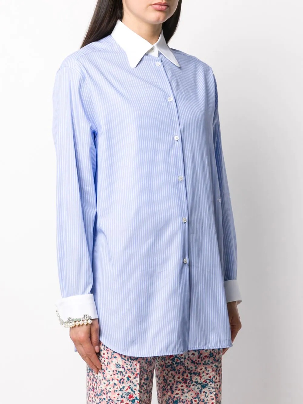 pinstriped long-line shirt - 3