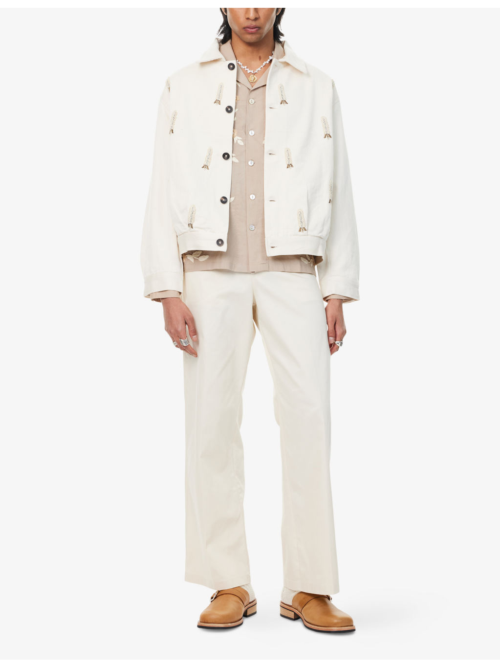 Pleated Embroidered-Motif Cotton Jacket - 2