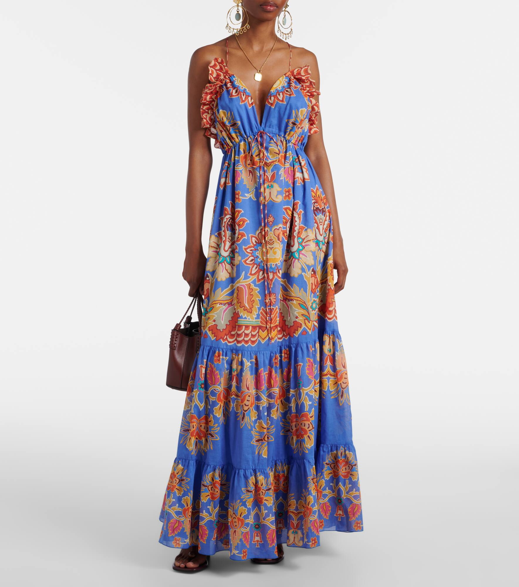 Printed open-back cotton voile maxi dress - 2