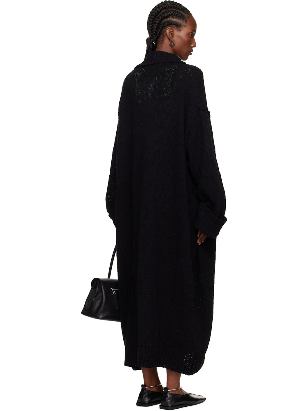 Black Plain Stitch Pocket High Neck Cardigan - 3