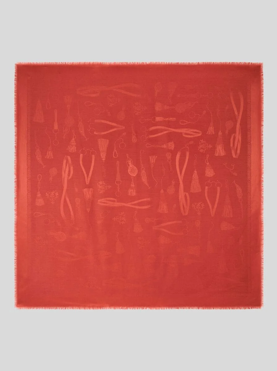 SILK AND WOOL JACQUARD SHAWL WITH TONE-ON-TONE CHARM MOTIF - 1