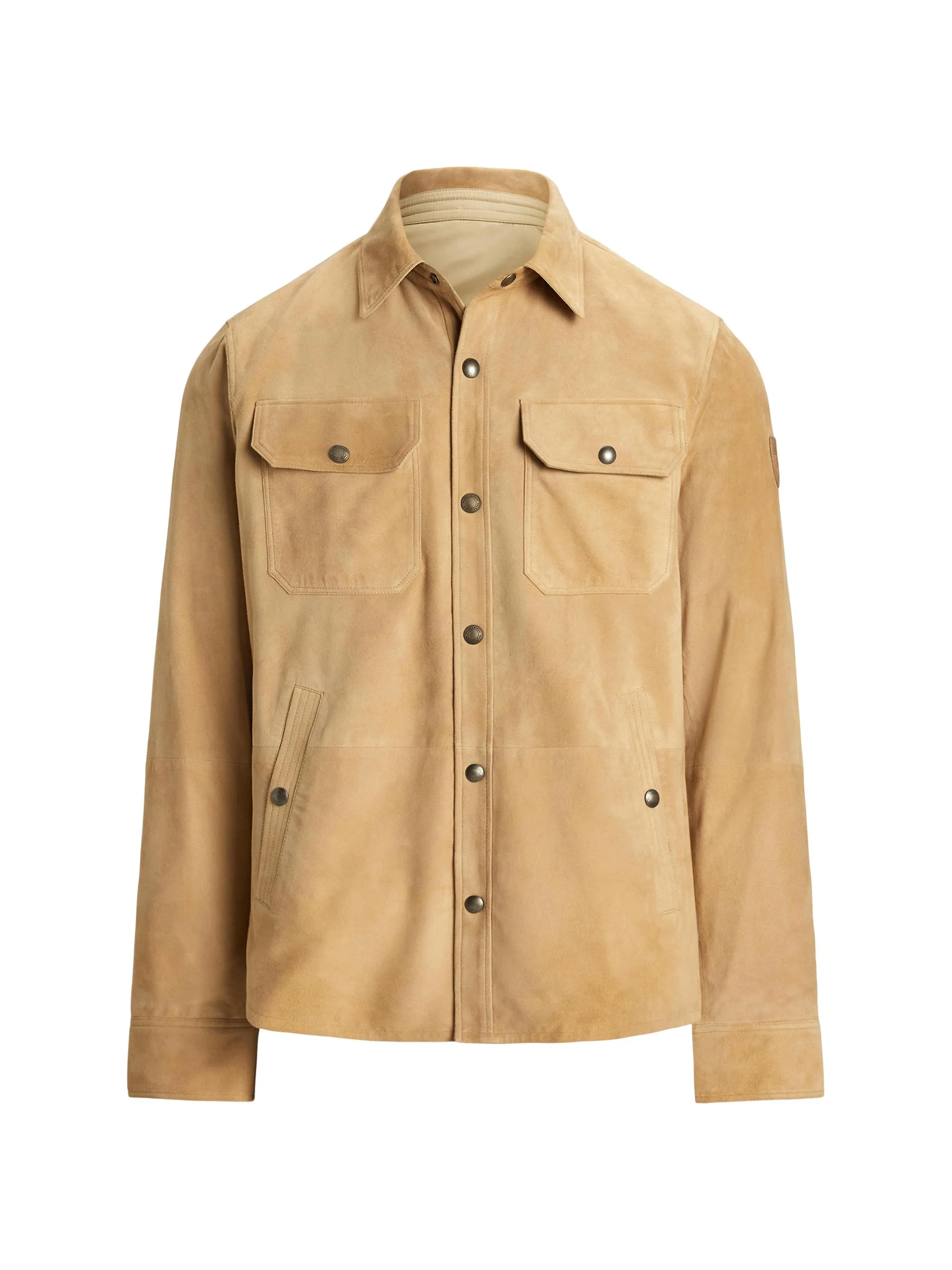 Men's Suede Utility Overshirt - Vintage Khaki Dune Tan - 1