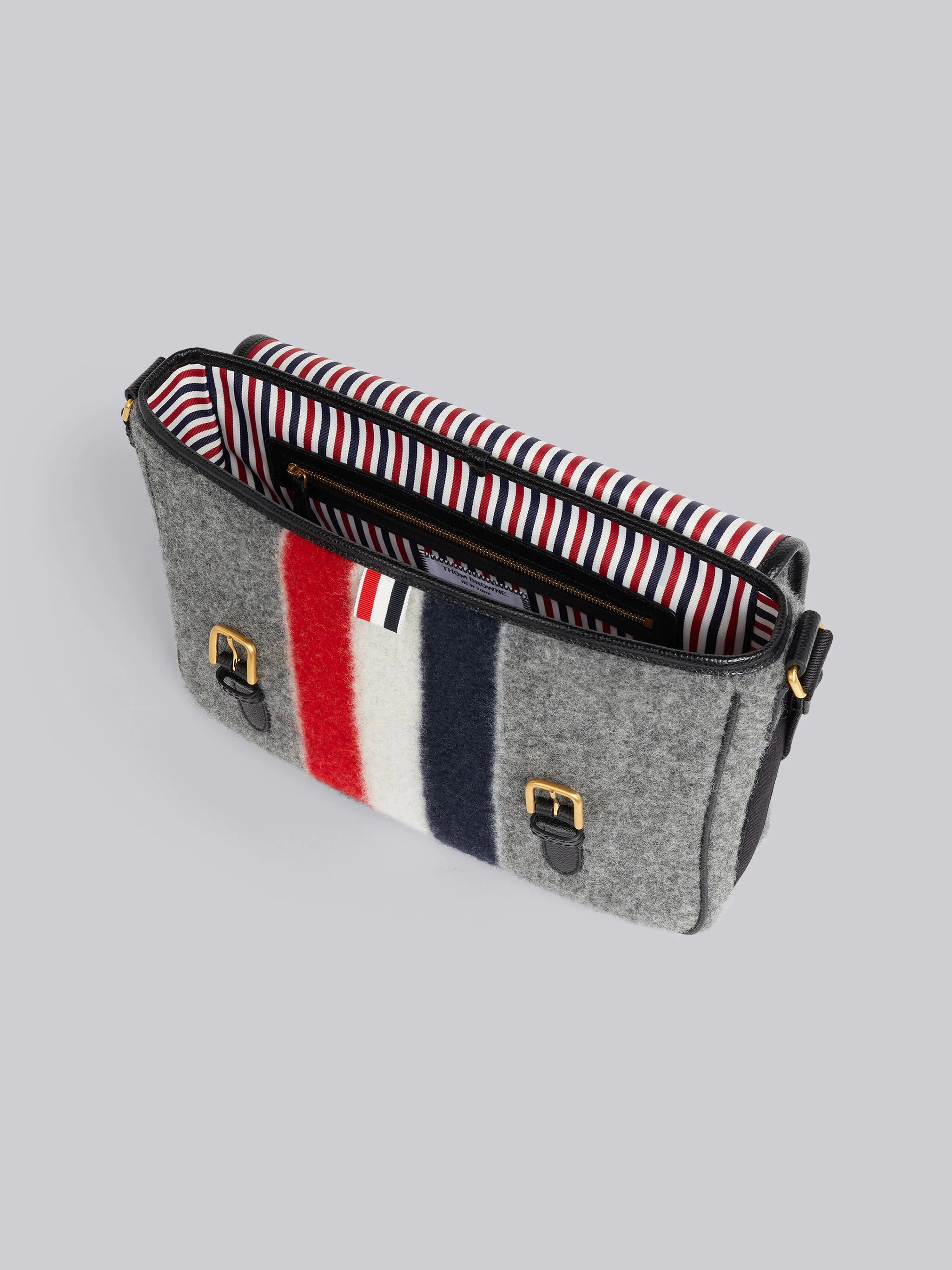Medium Grey Boiled Wool Stripe Hunting Messenger Bag - 5
