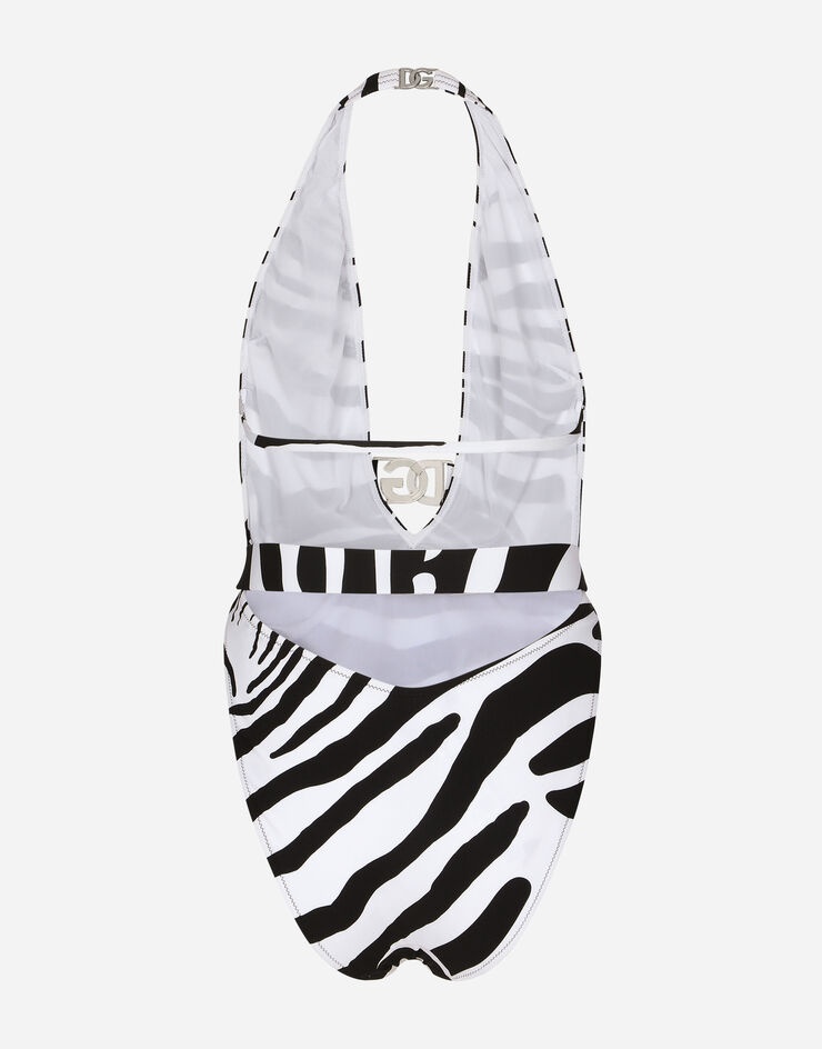 Zebra-print one-piece swimsuit with plunging neckline - 2