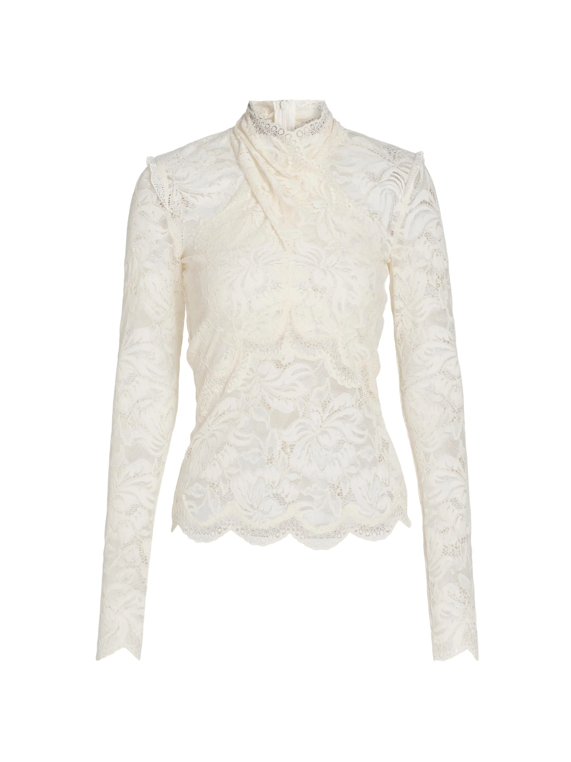 Women's Lace Wrap Long-Sleeve Top - Ivory - 1