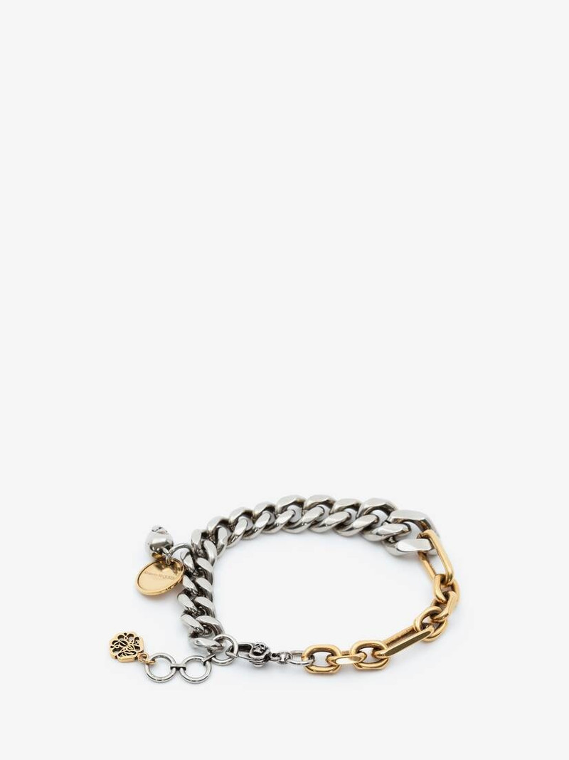 Alexander McQueen Chain And Skull Bracelet in Silver/gold outlook