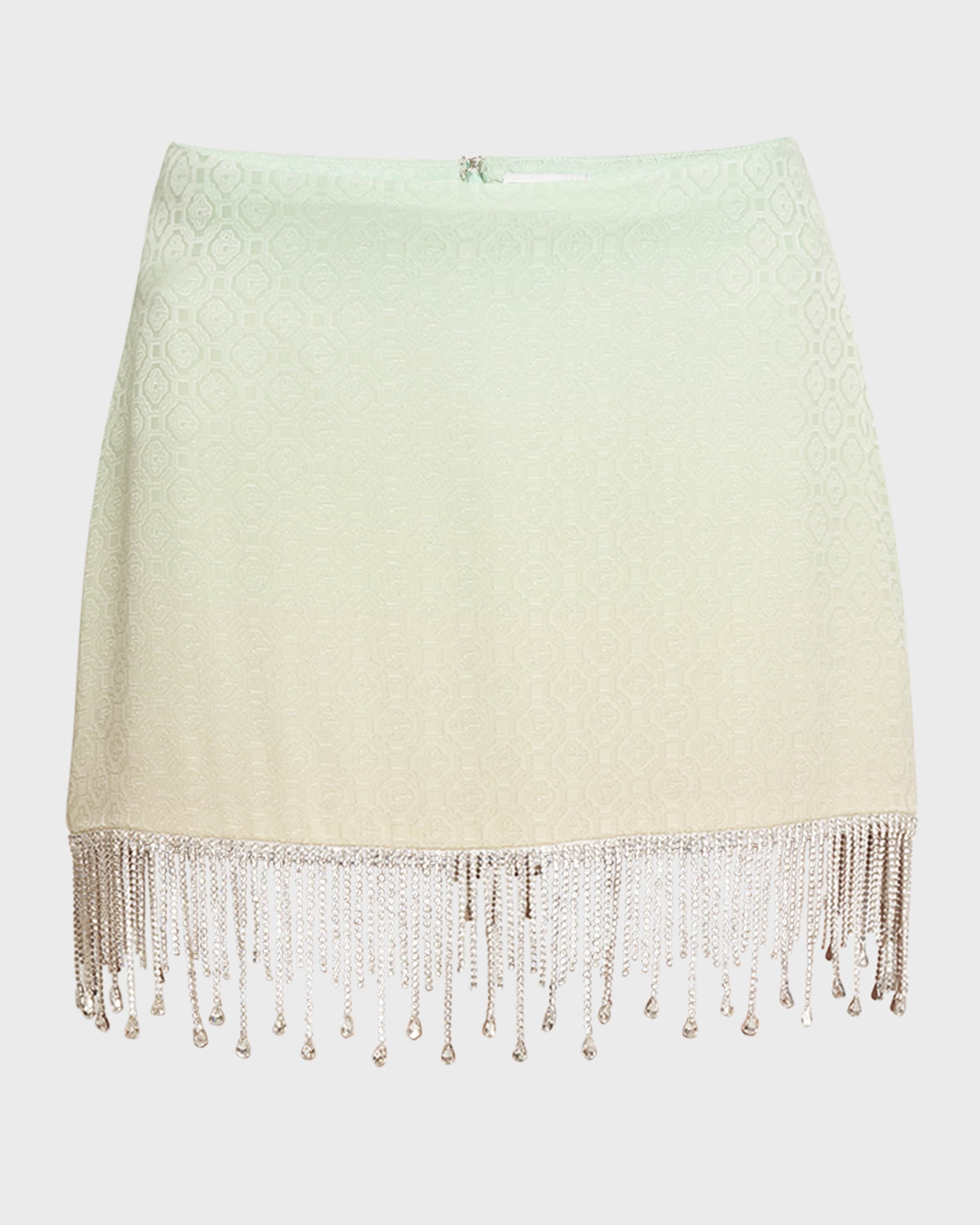 Ombre Monogram Jacquard Diamonte-Fringe Mini Skirt - 1