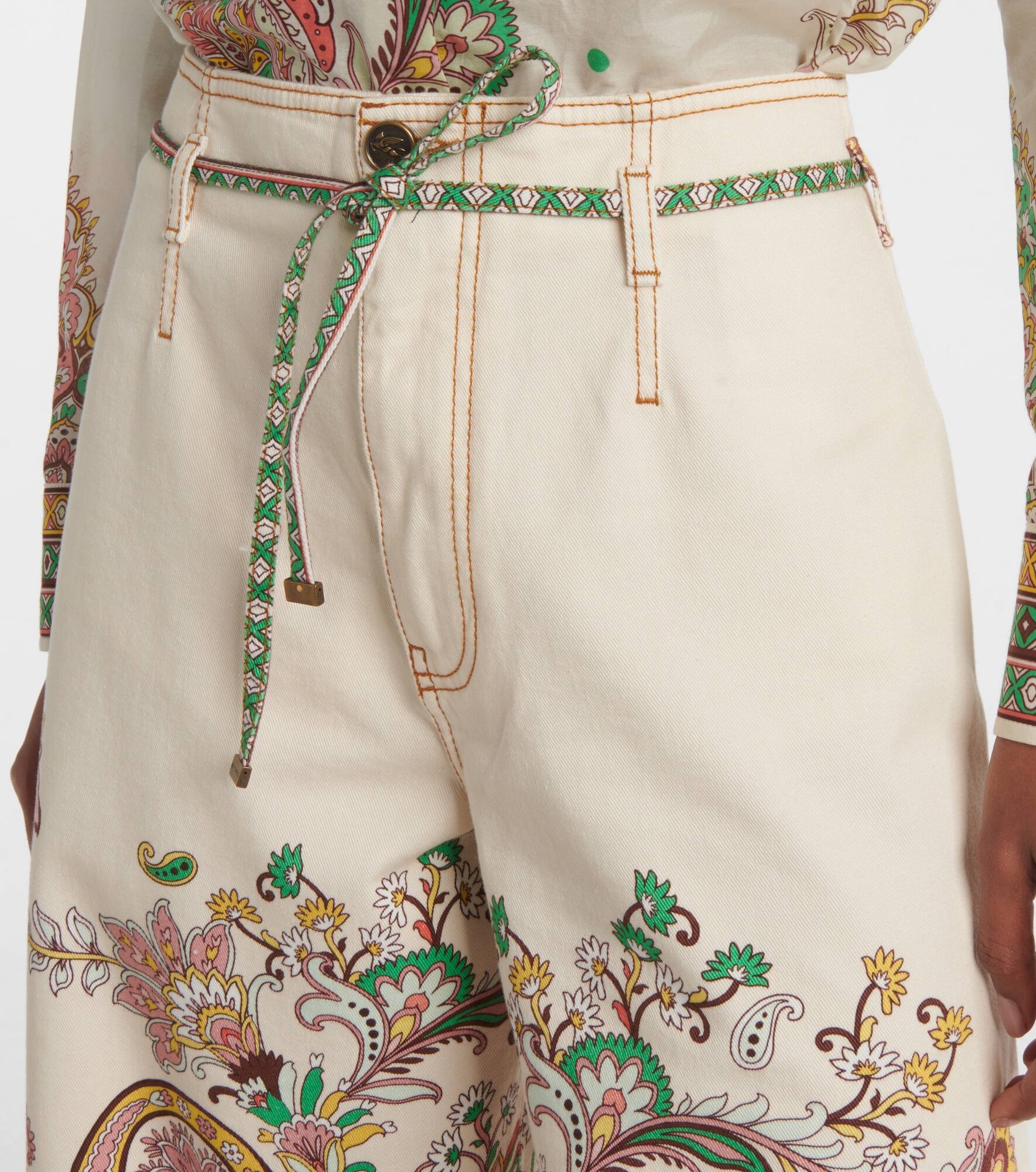 Printed cotton-blend wide-leg pants - 4