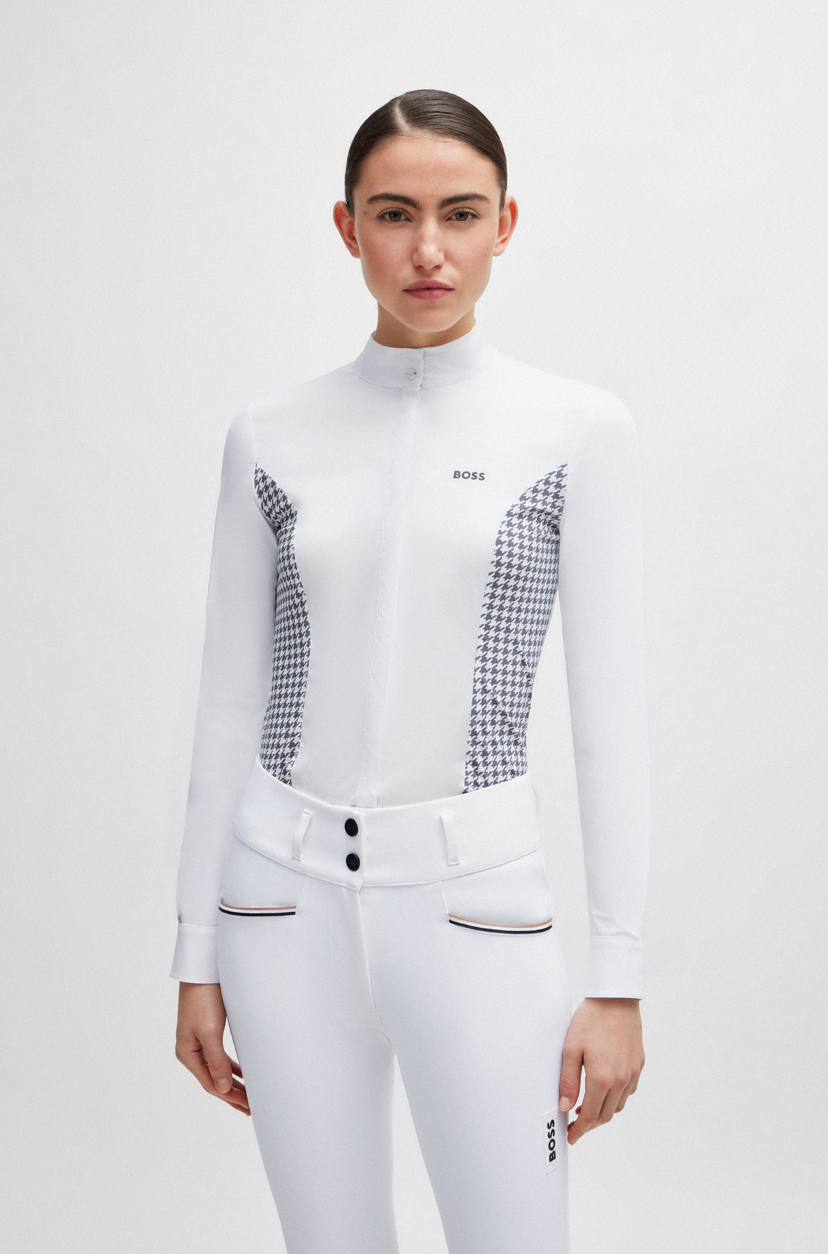 EQUESTRIAN SHOW BLOUSE WITH HOUNDSTOOTH INSERTS - 3