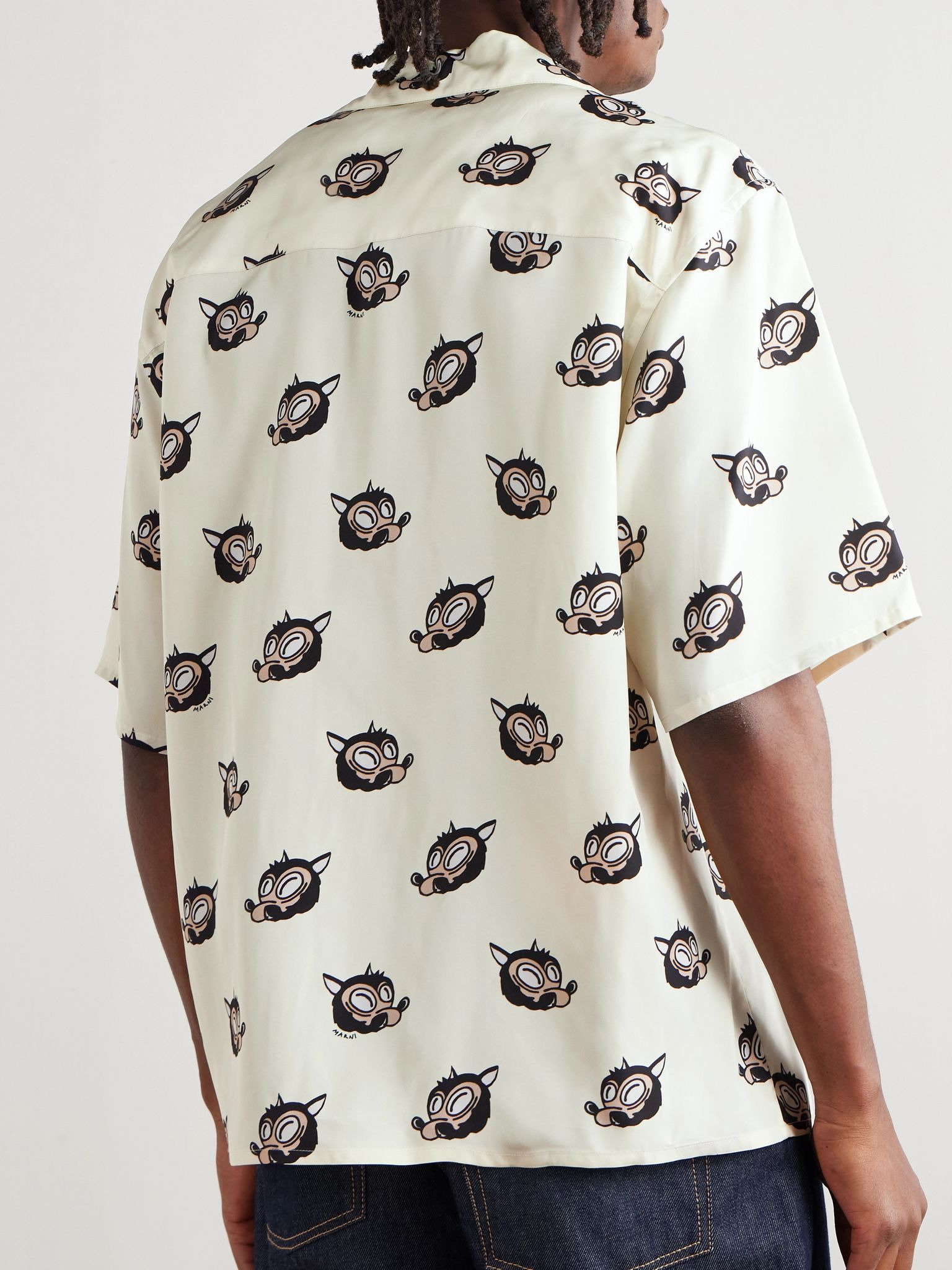 Wolves Convertible-Collar Printed Satin-Twill Shirt Off-white - 4
