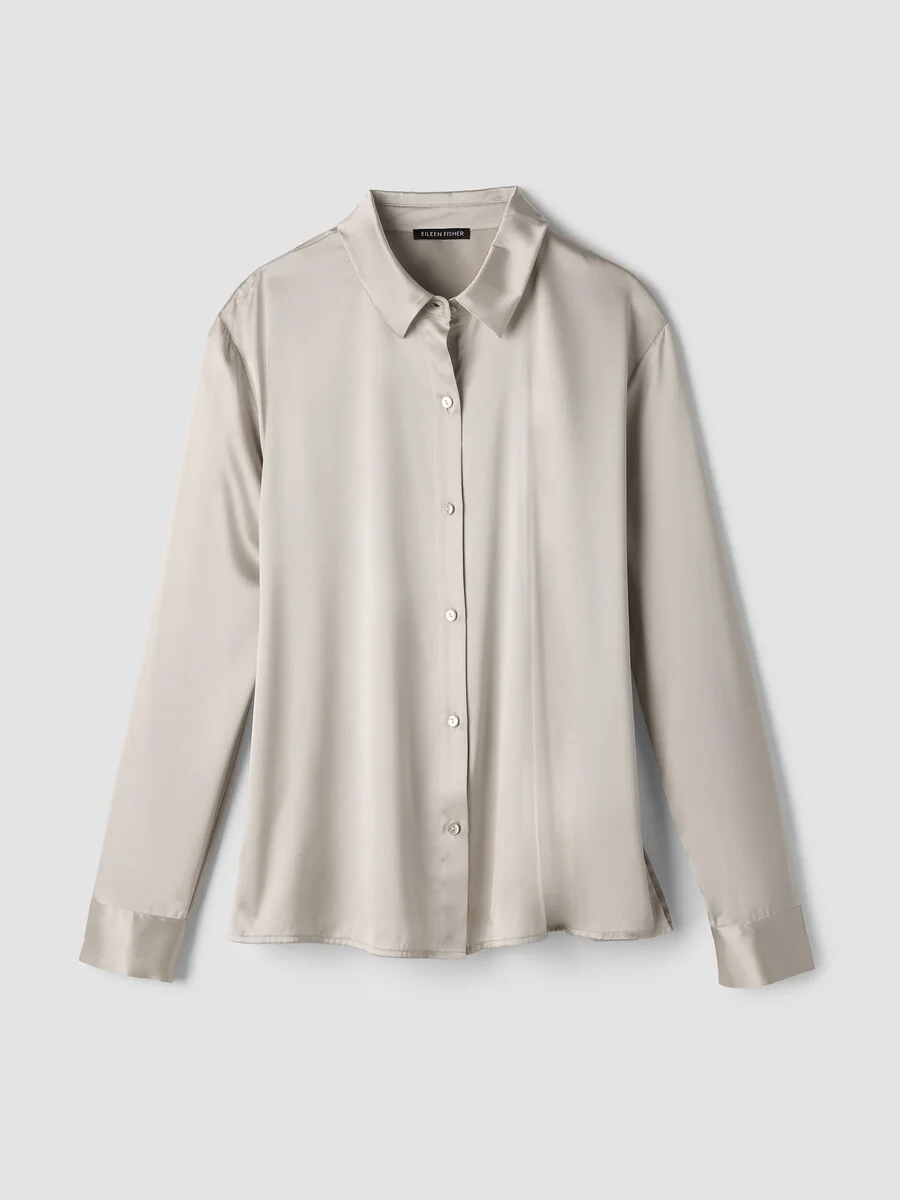 Stretch Silk Charmeuse Classic Collar Shirt - 1