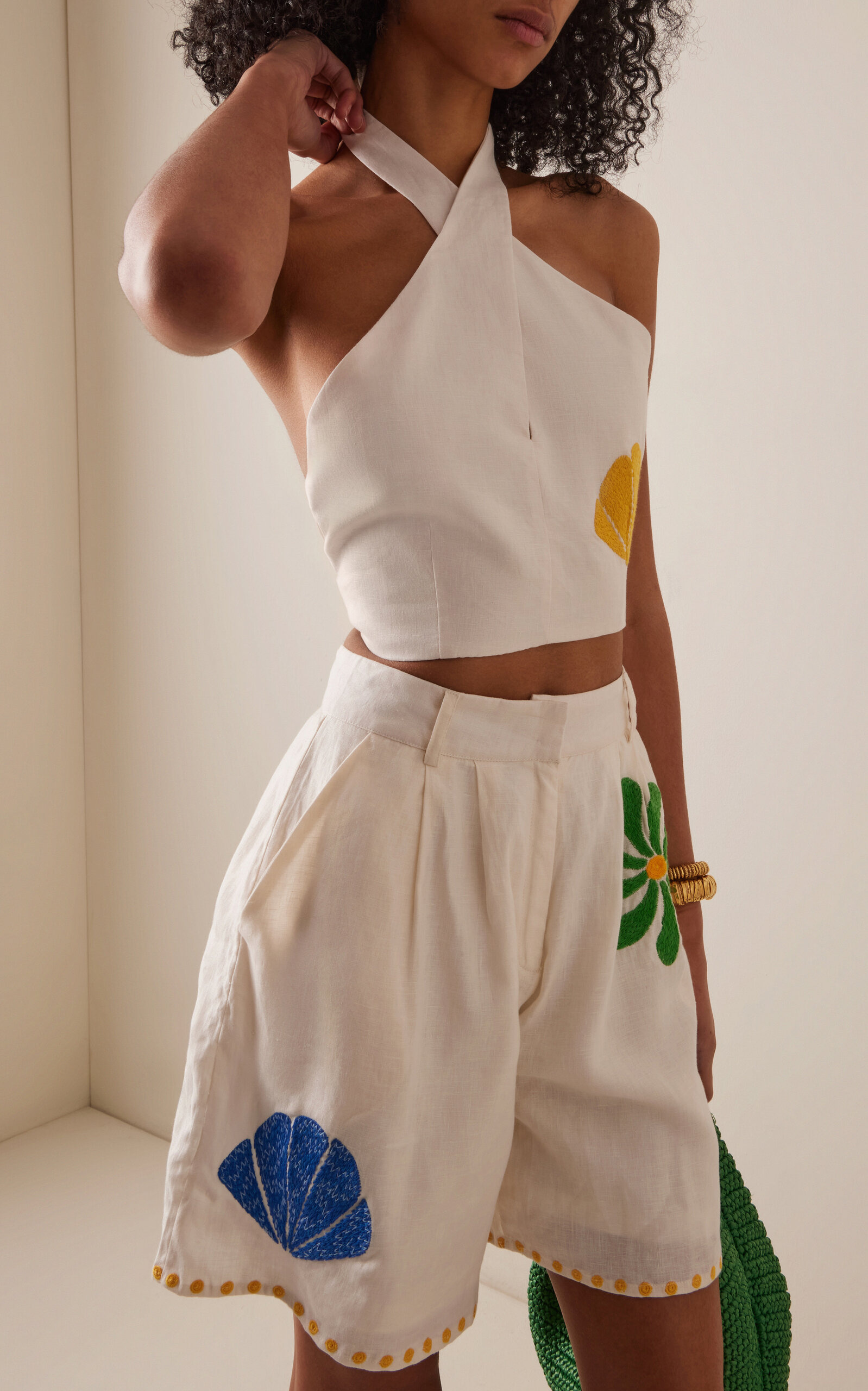 Ivy Embroidered Linen Halter Top white - 2