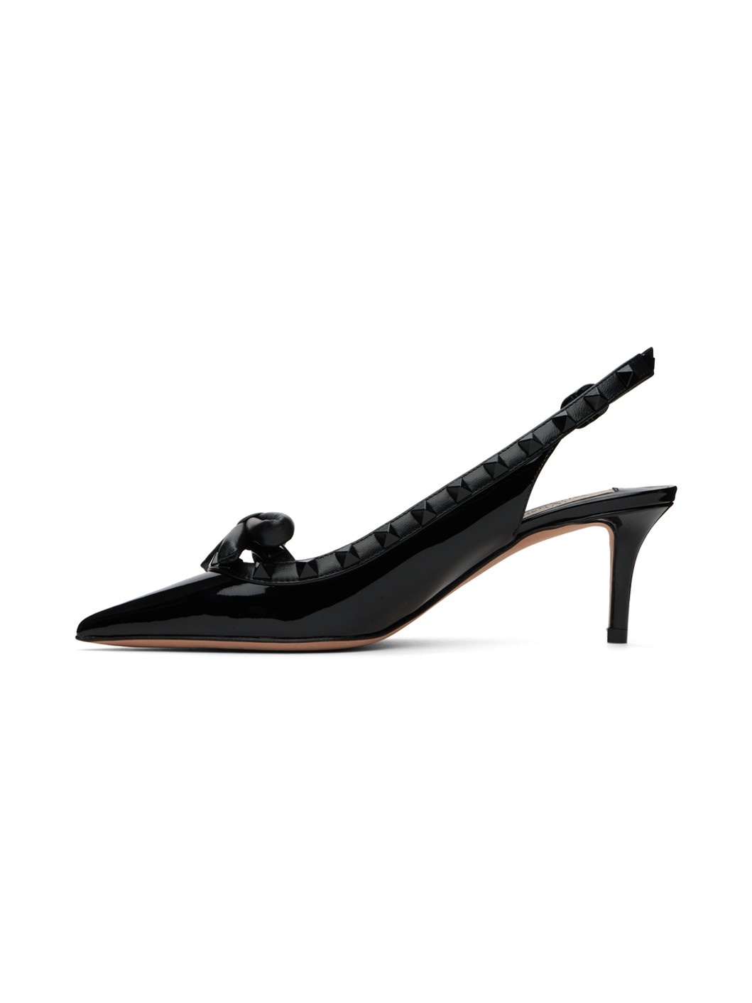 Black Rockstud Bow Slingback Heels - 3