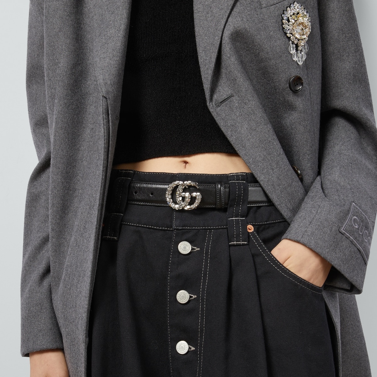 GG Marmont thin belt with crystals - 3