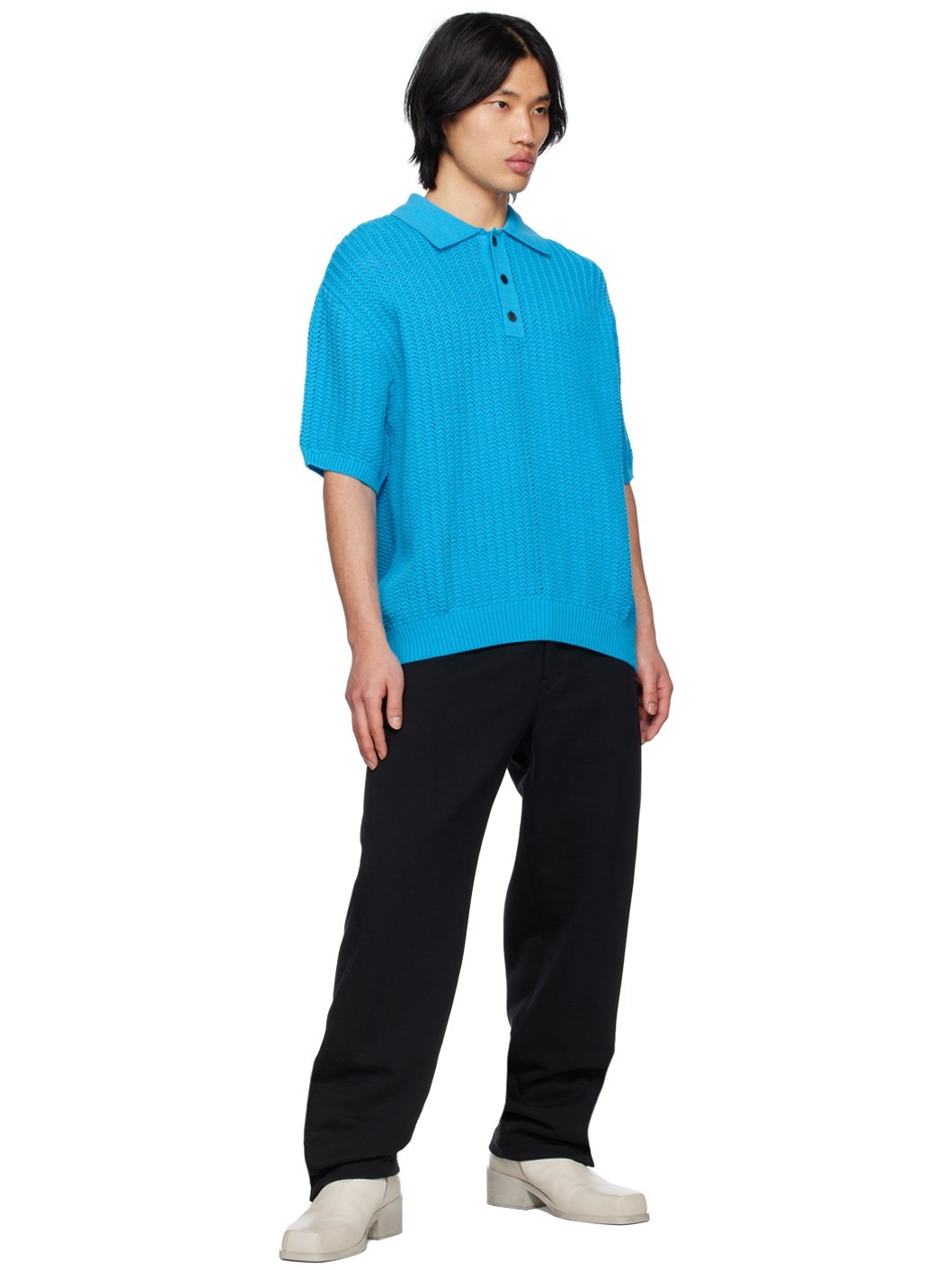 Blue Herringbone Polo - 4