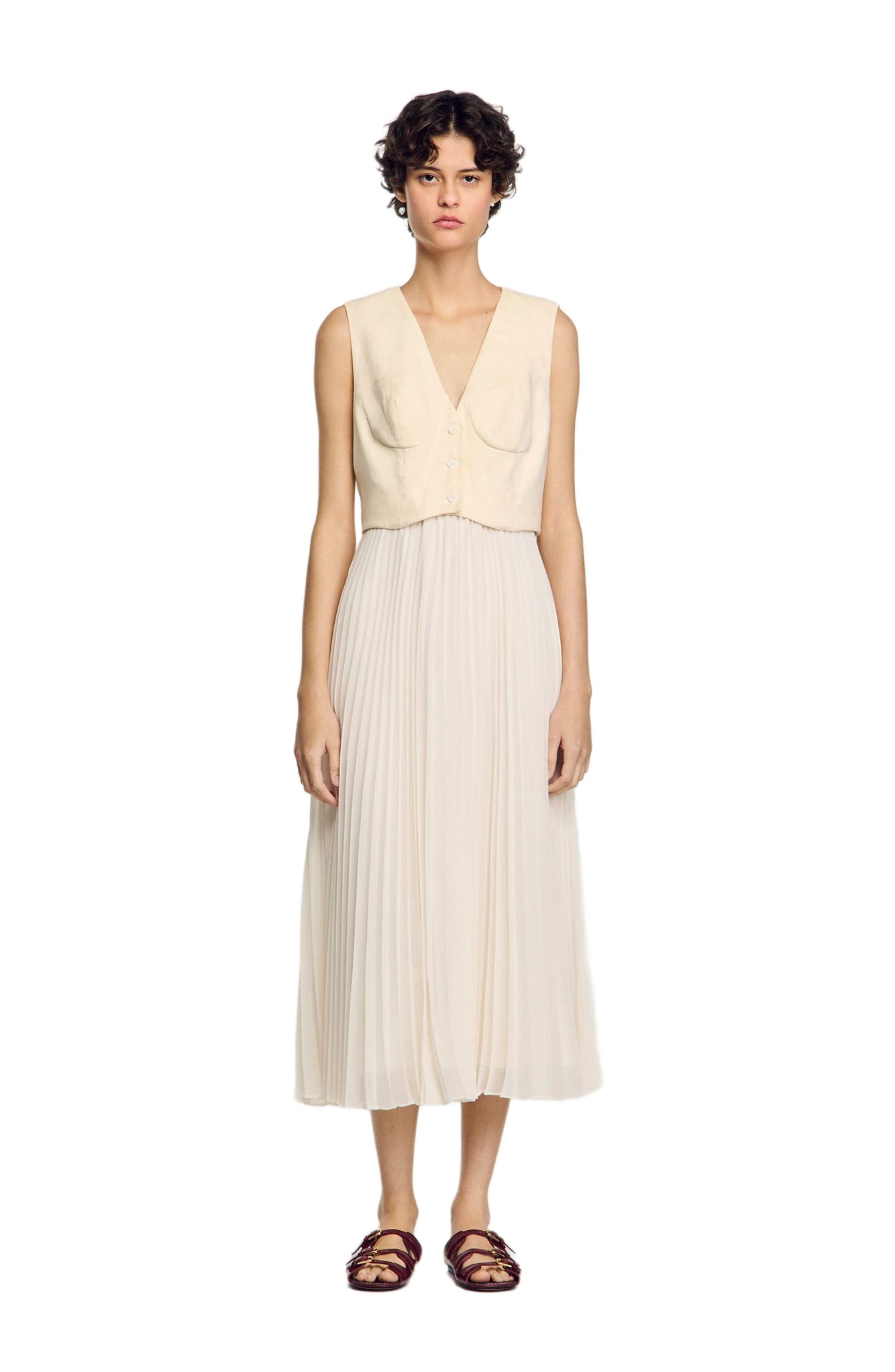 SANDRO Pleated maxi dress in Ecru at Nordstrom - 1