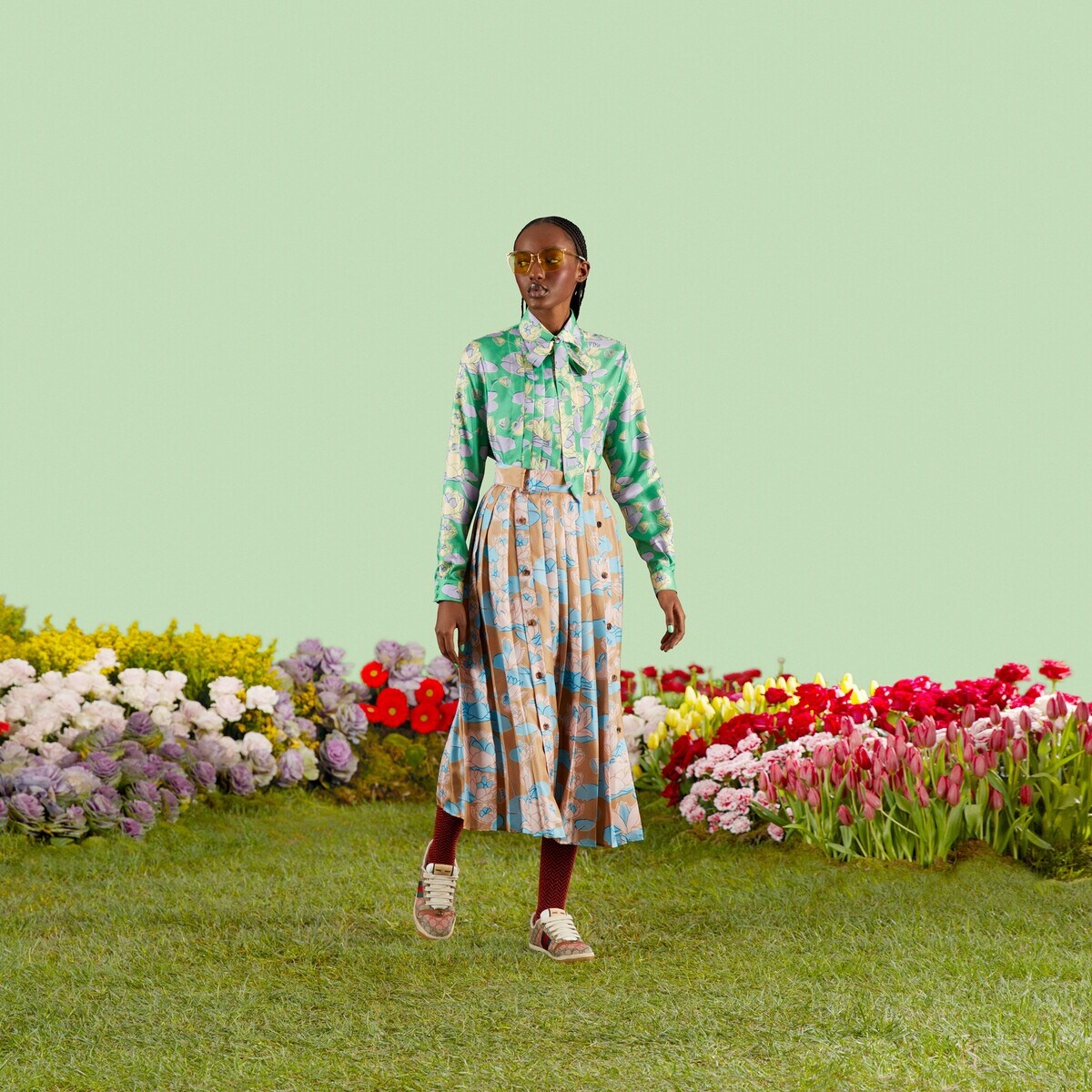 Waterlily print pleated silk skirt - 2