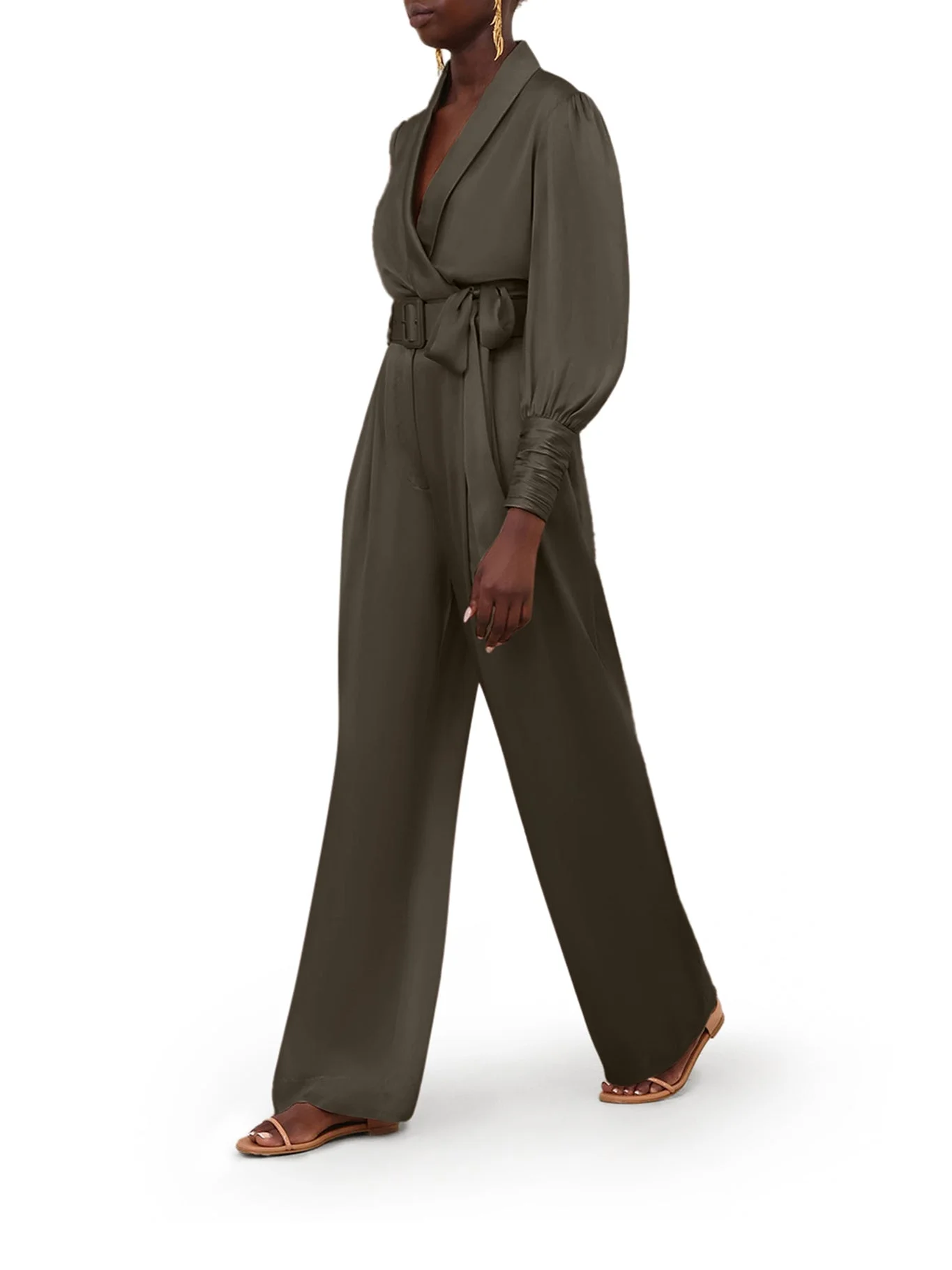 WIDE LEG TROUSERS WITH SILK BELT AND DARTS - 1