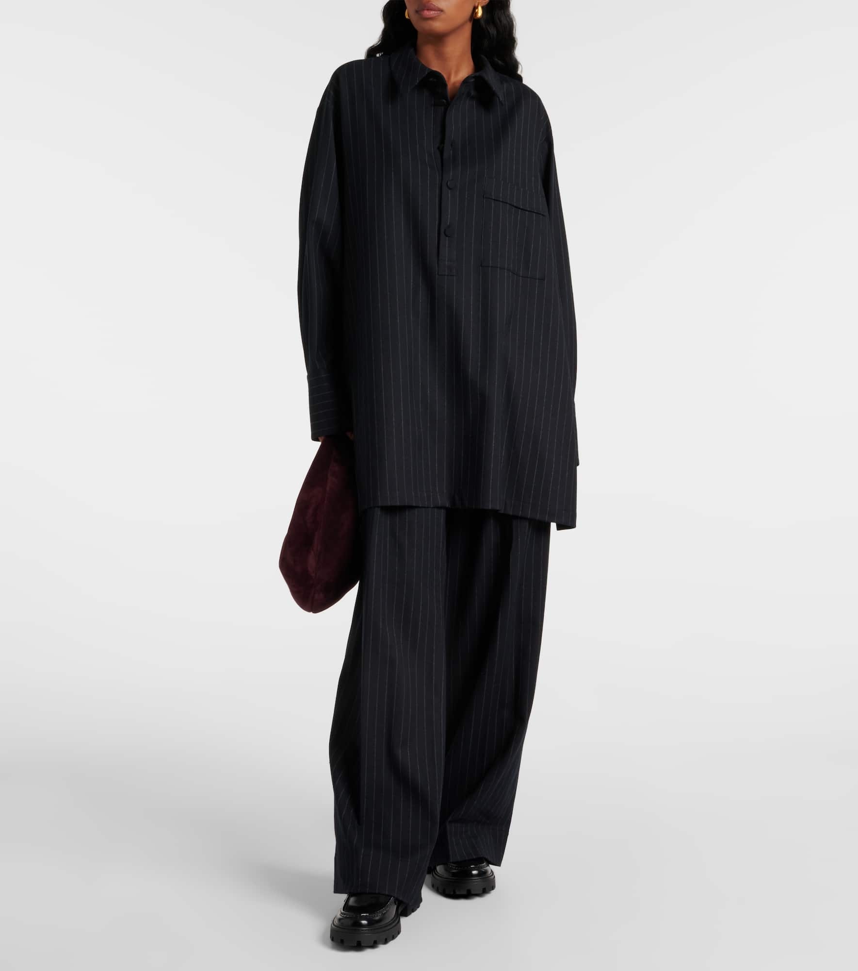 Pinstripe wool-blend wide-leg pants - 2