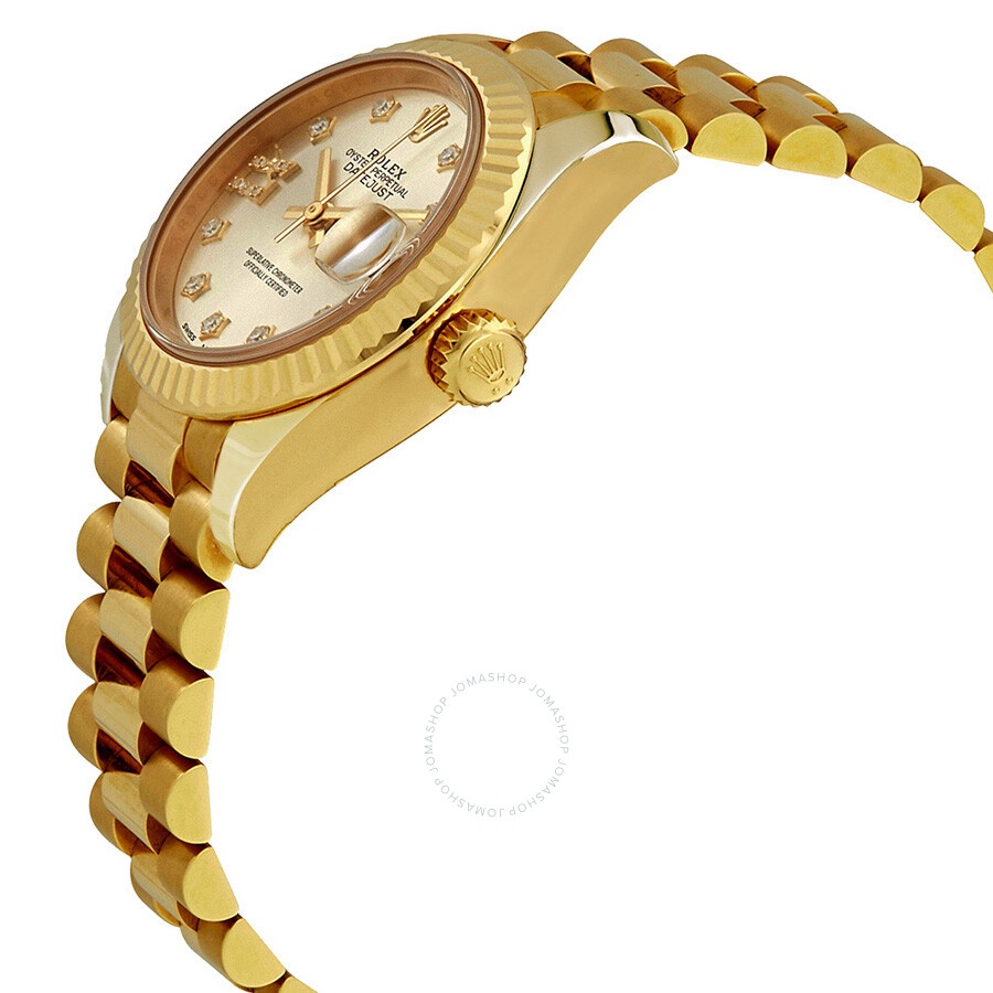 Rolex Lady-Datejust Silver Diamond Dial Ladies 18kt Yellow Gold President Watch 279178SRDP - 2