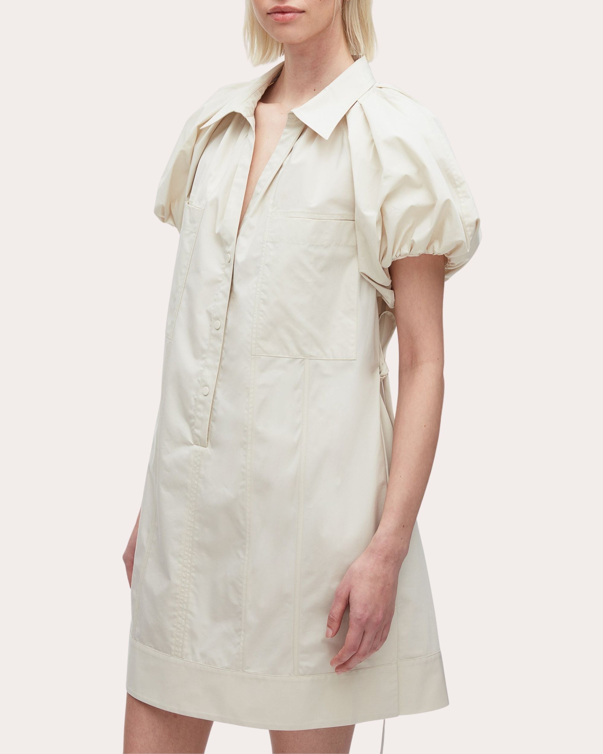 Poplin Puff-Sleeve Shirt Dress - 4