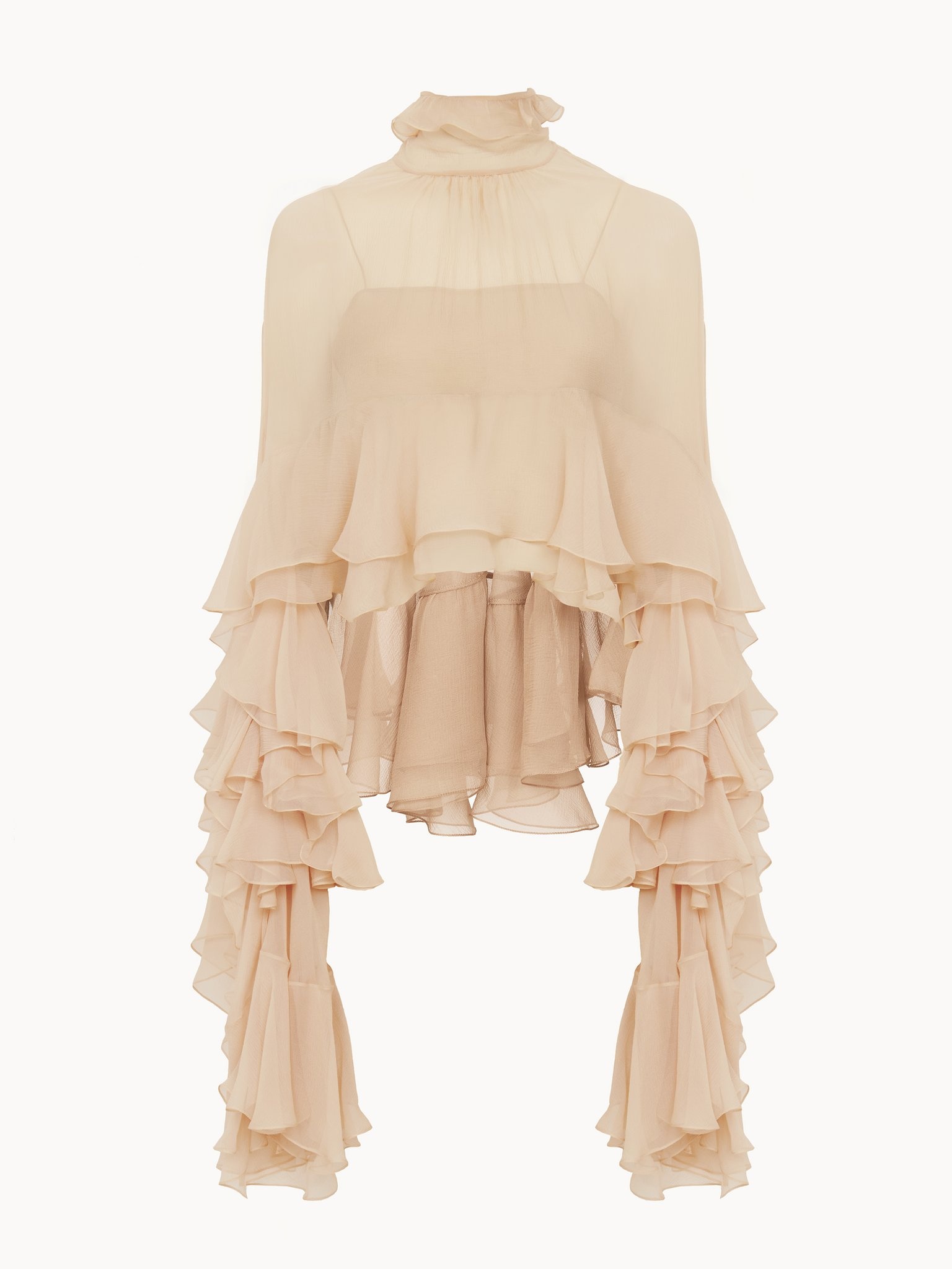 HIGH-LOW RUFFLE TOP IN SILK MOUSSELINE - 2