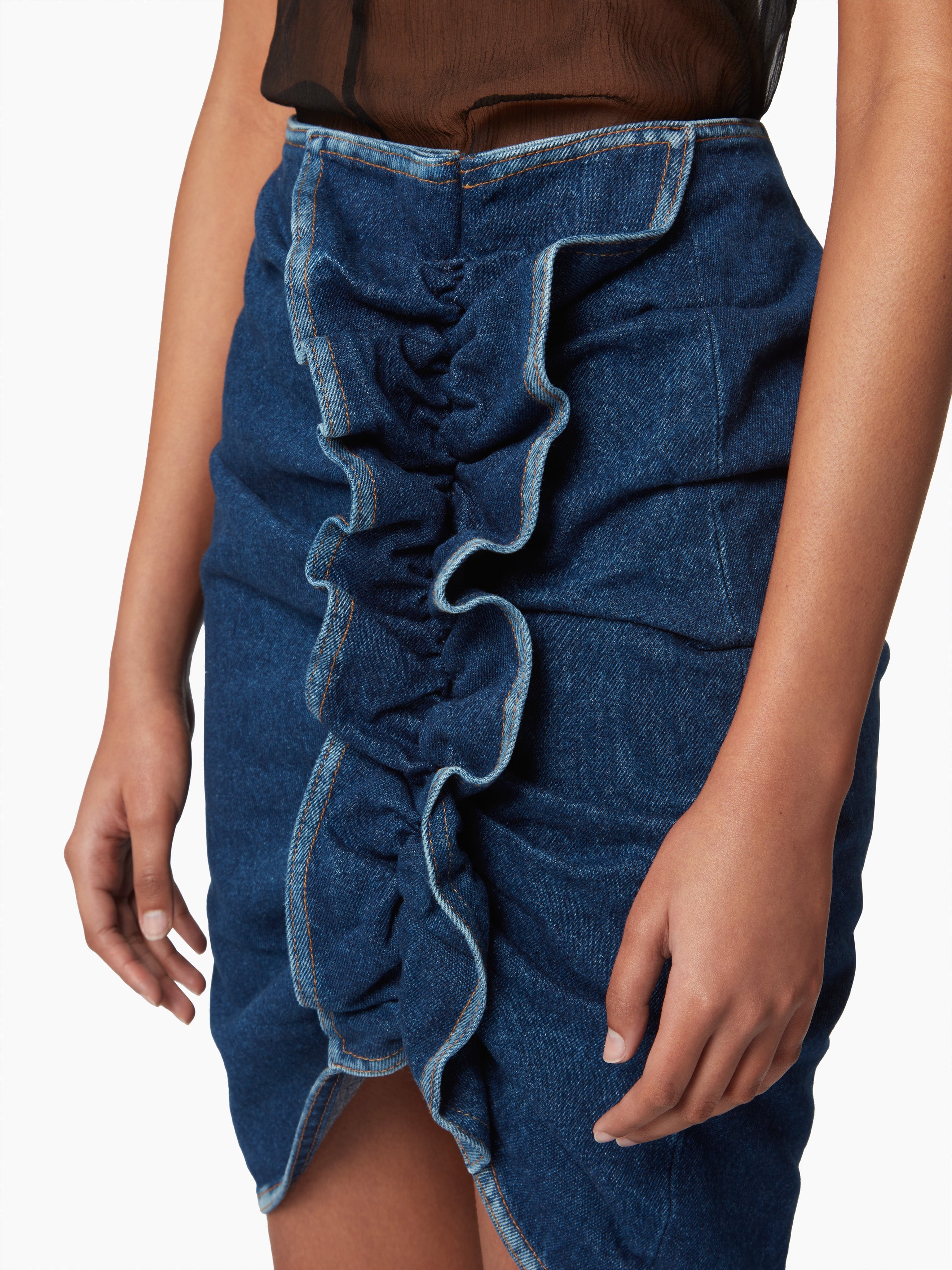 DRAPED DENIM MIDI SKIRT - 3