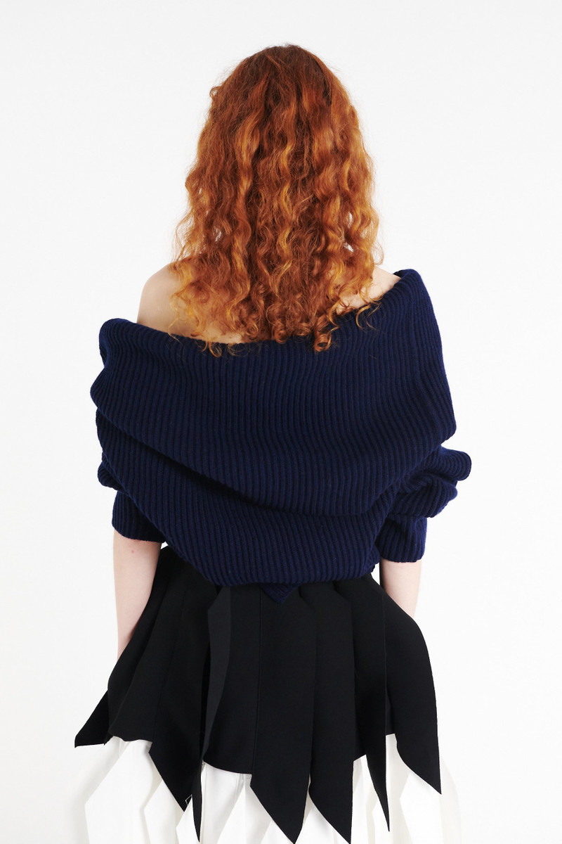 OFF SHOULDER RIBBED SWEATER NAVY 2