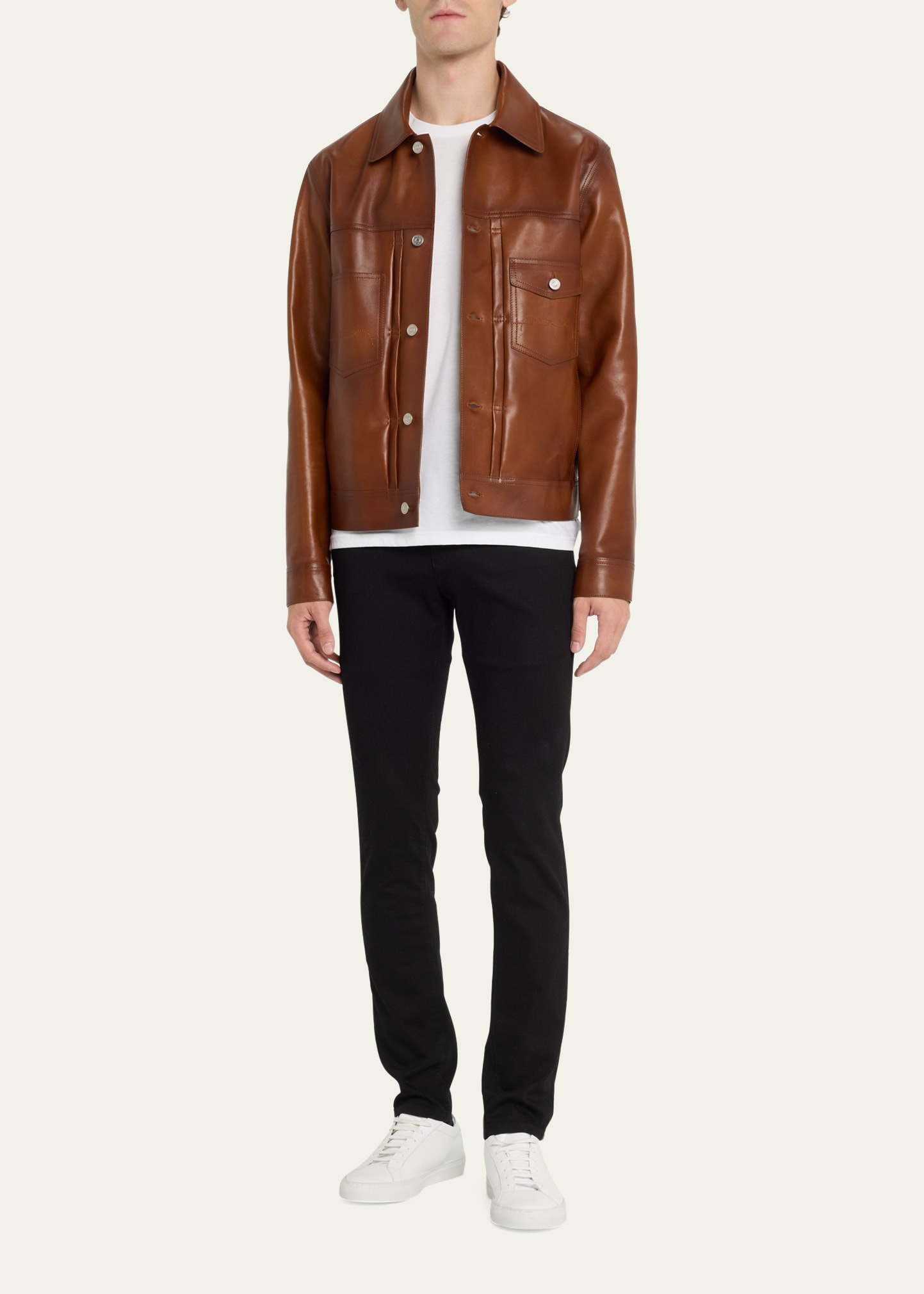 Men's Leather Trucker Jacket - 2