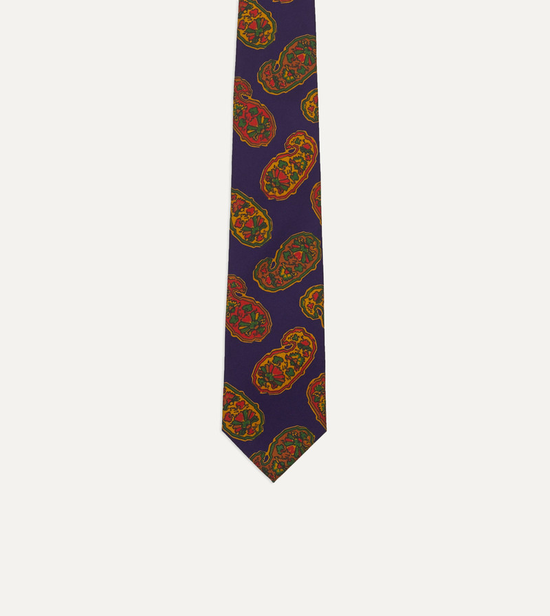 Purple Large Paisley Print Silk Self Tipped Tie 4