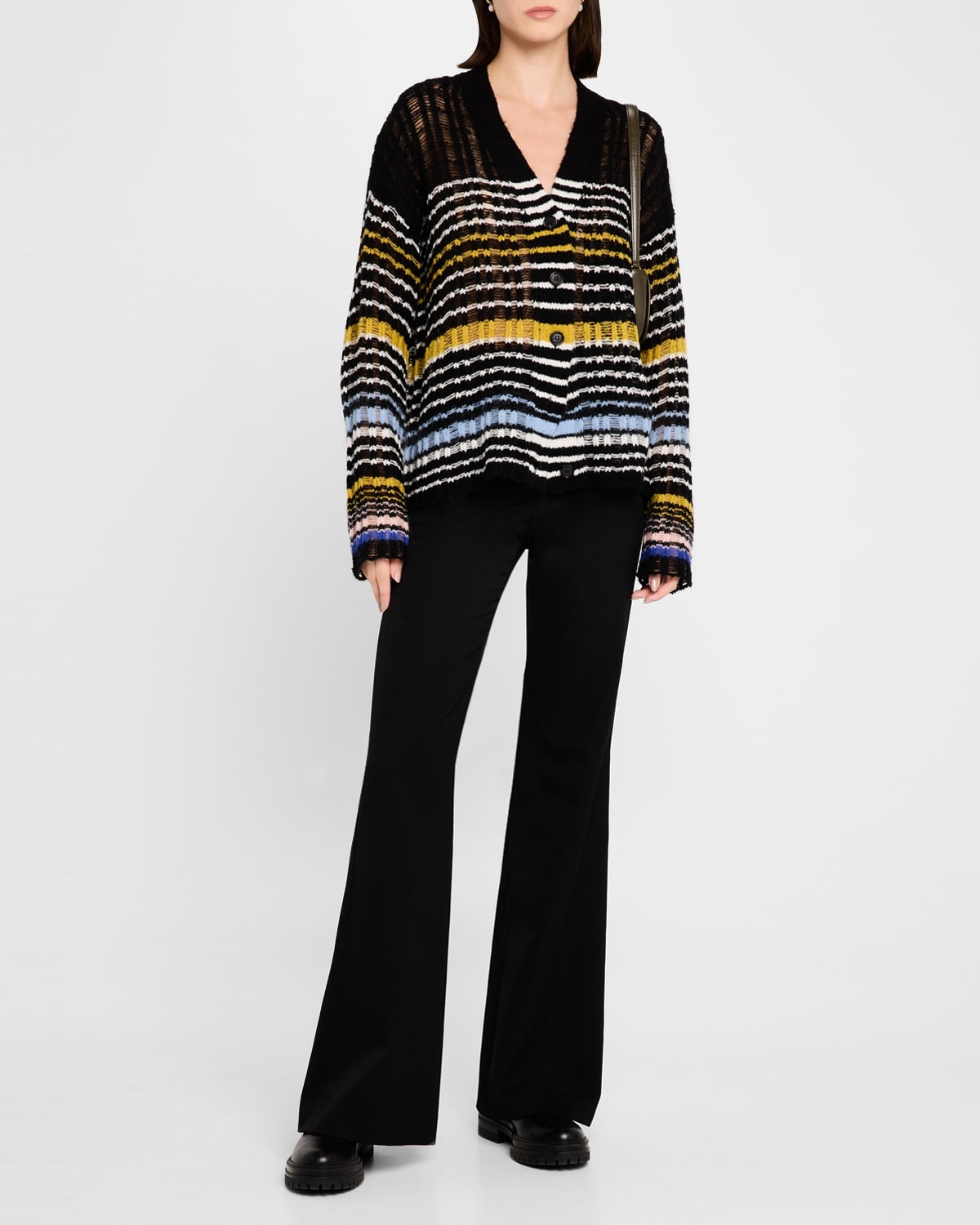 Stephen Striped Boucle Knit V-Neck Cardigan - 1