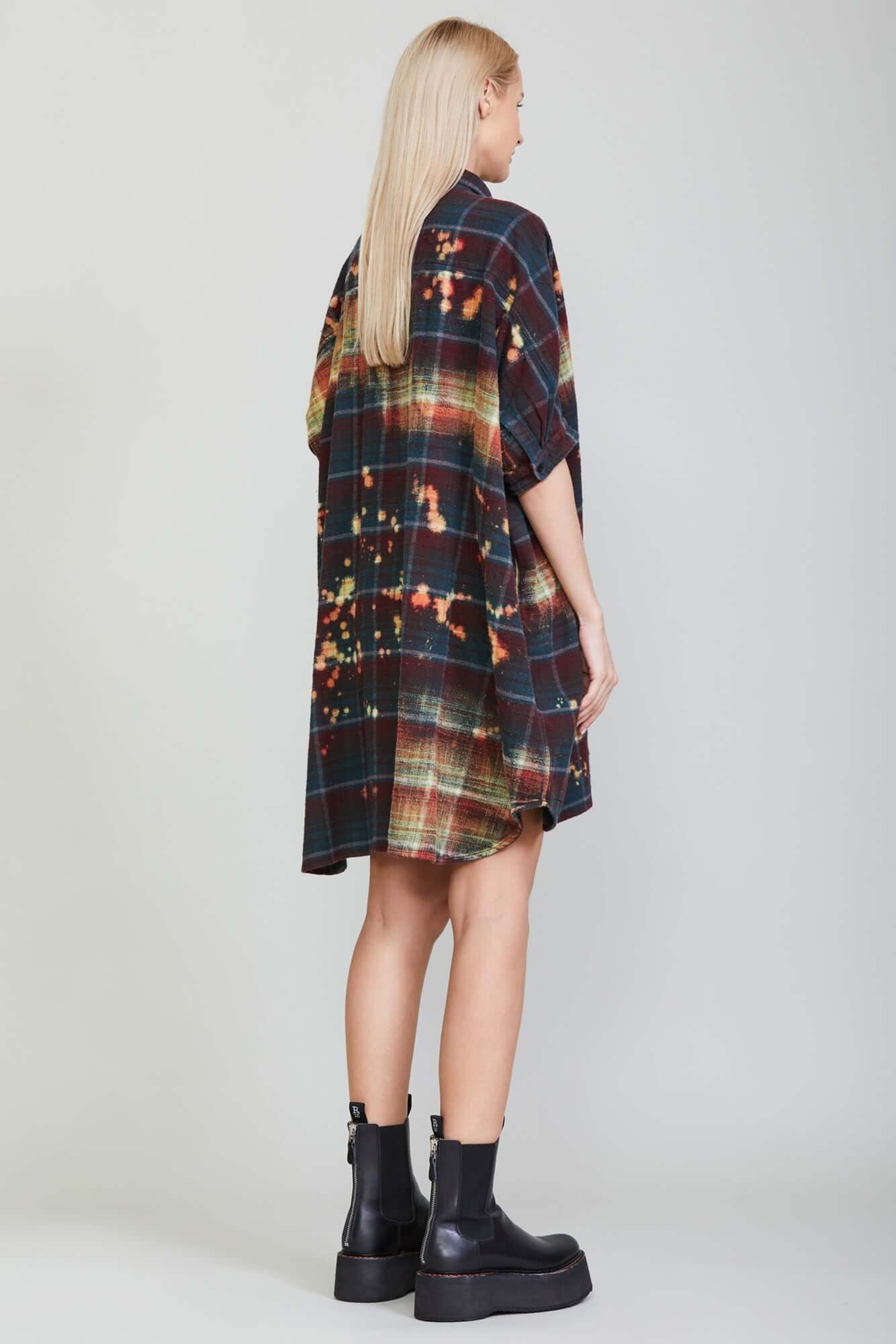 BLEACHED PLAID OVERSIZED BOXY SHIRTDRESS - 3