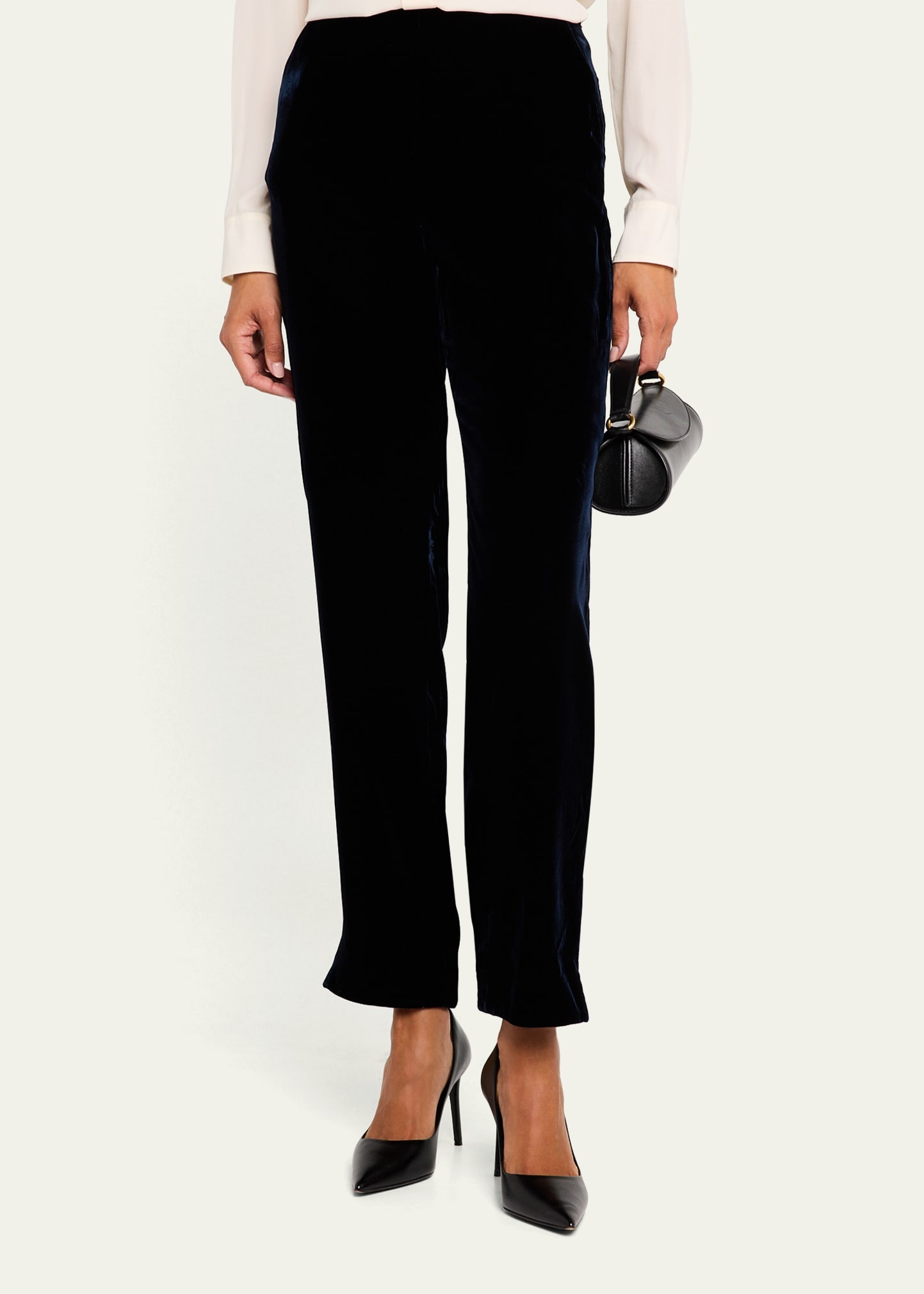 Mid-Rise Slim-Leg Velvet Trousers - 4