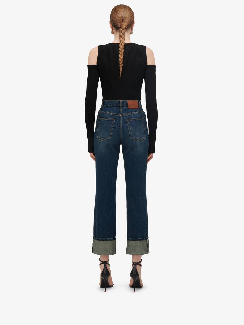 Women's Turn-up Boyfriend Jeans in Indigo - 4