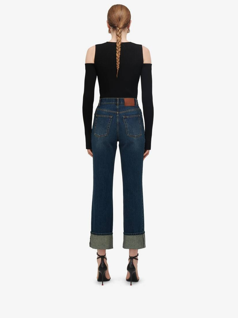 Women's Turn-up Boyfriend Jeans in Indigo 4