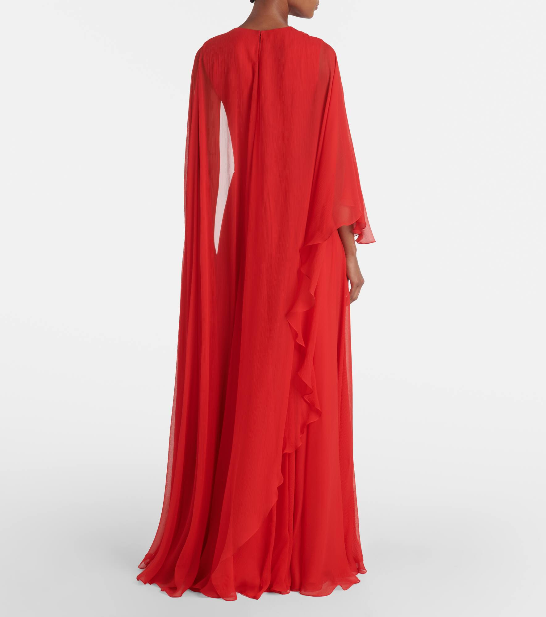 Caped draped silk chiffon gown - 3