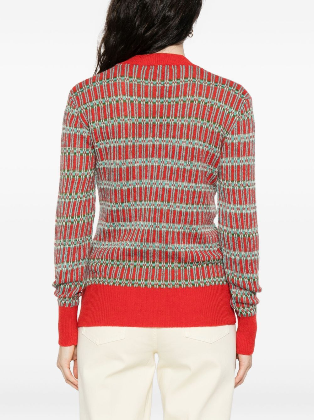 geometric-pattern V-neck sweater - 4