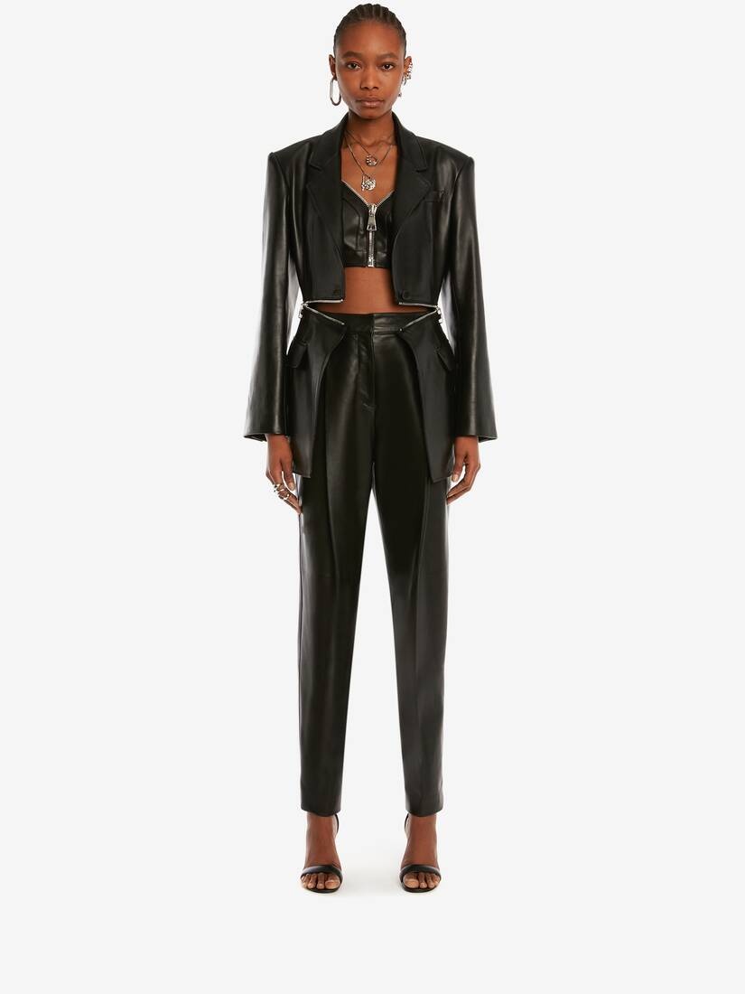 Spliced Leather Jacket in Black - 2